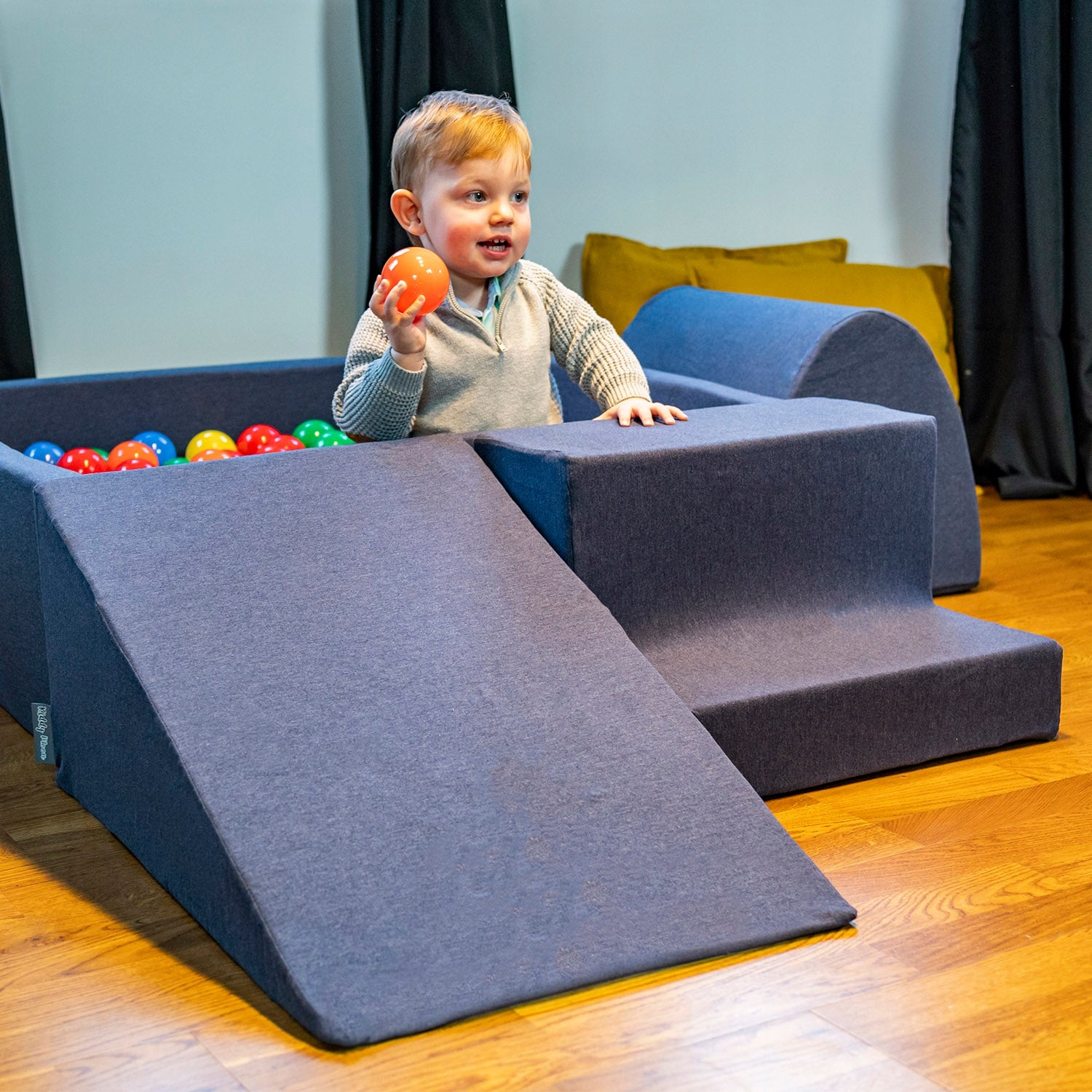 KiddyMoon Foam square toys navy blue FOR CHILDREN with balls 100 pieces of ball Color multicolor