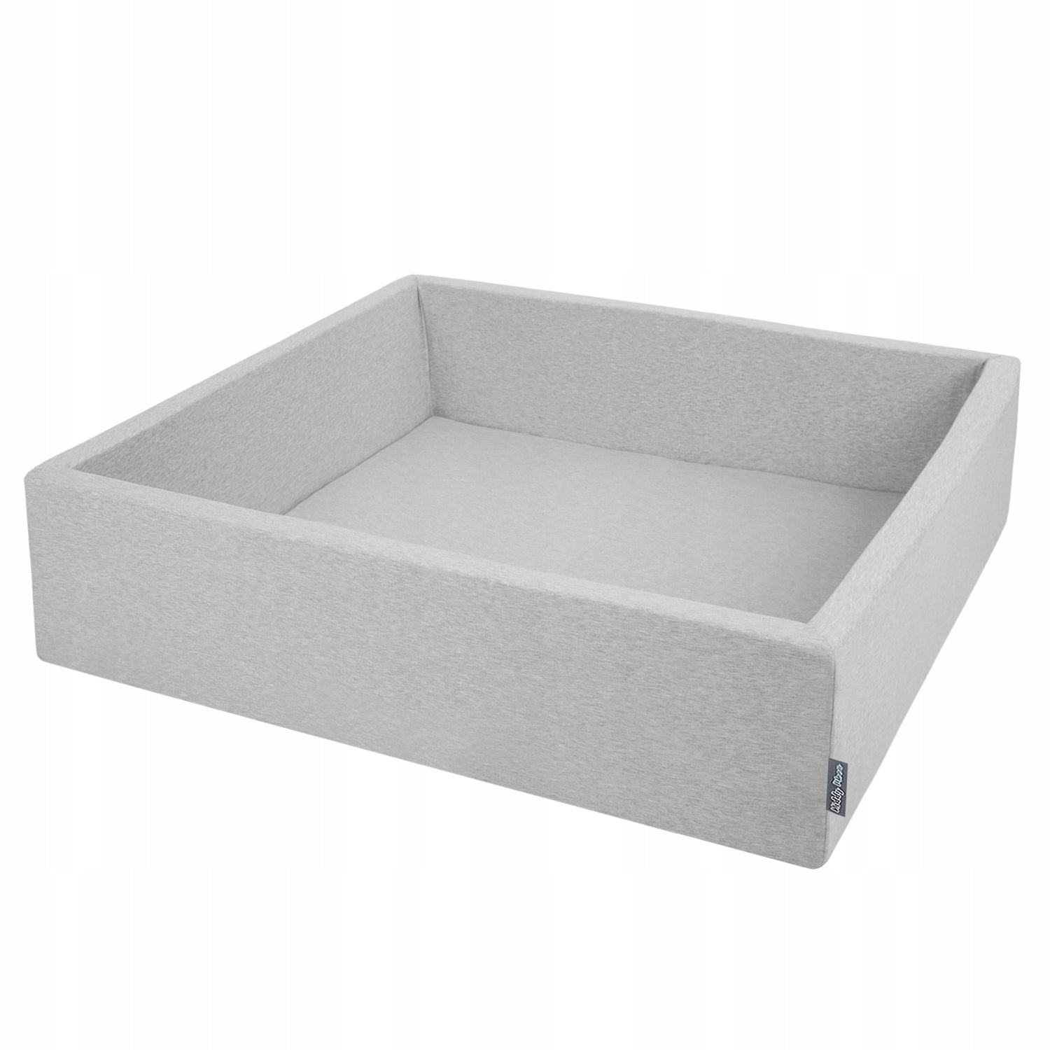 KiddyMoon Schaumstoff-Quadratpool mit Bällen 120 x 30 cm/600 Bälle ∅7 cm. Das Produkt ist zertifiziert, hergestellt in der EU, Hellgrau: Weiß-Grau-Helltürkis 