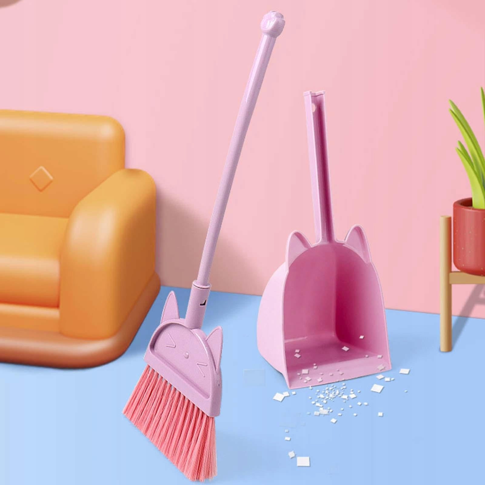 Kids Broom Dustpan Set Housekeeping Play Set Children Sweeping Pink Violet