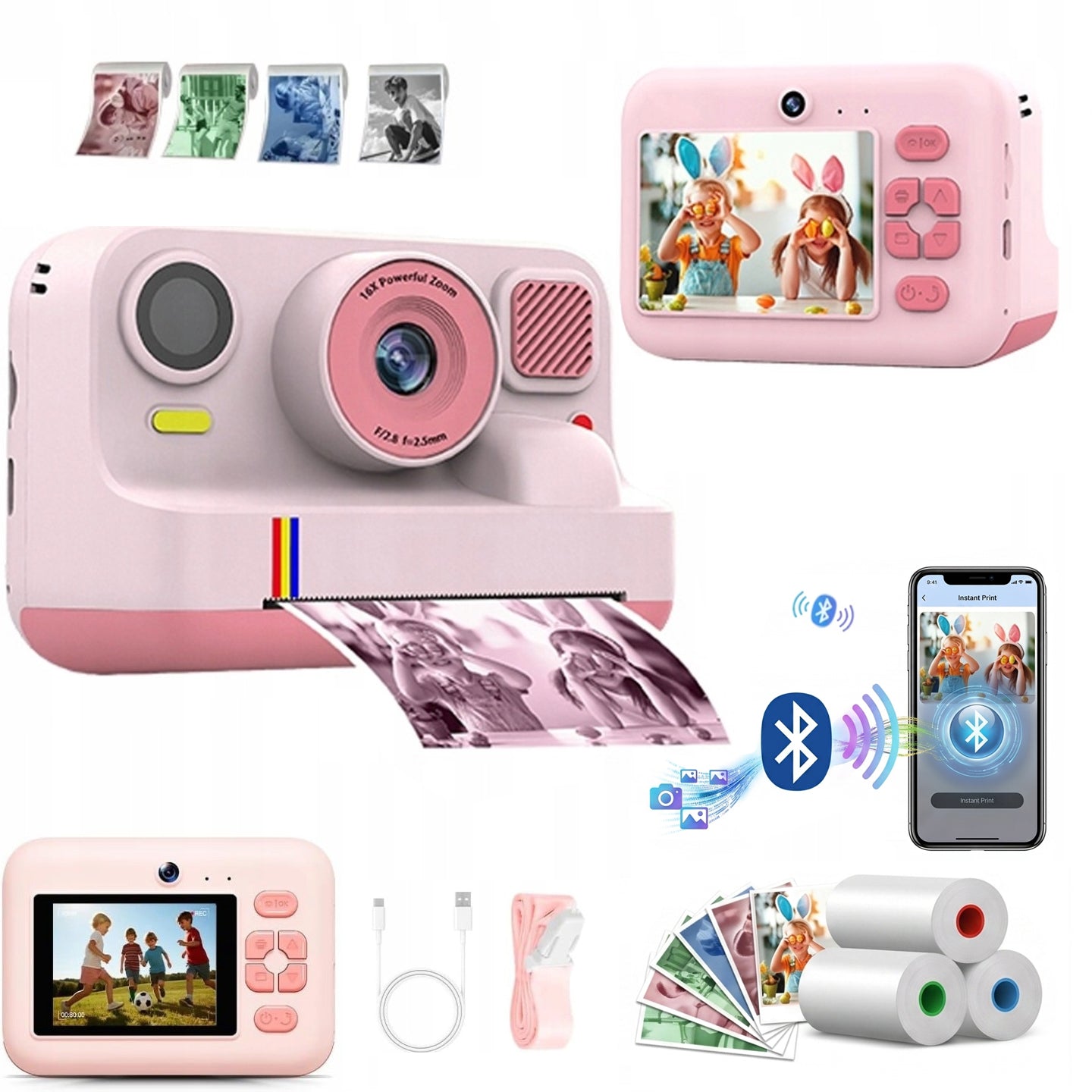 Kids Camera Instant Bluetooth Printing Selfie Games
