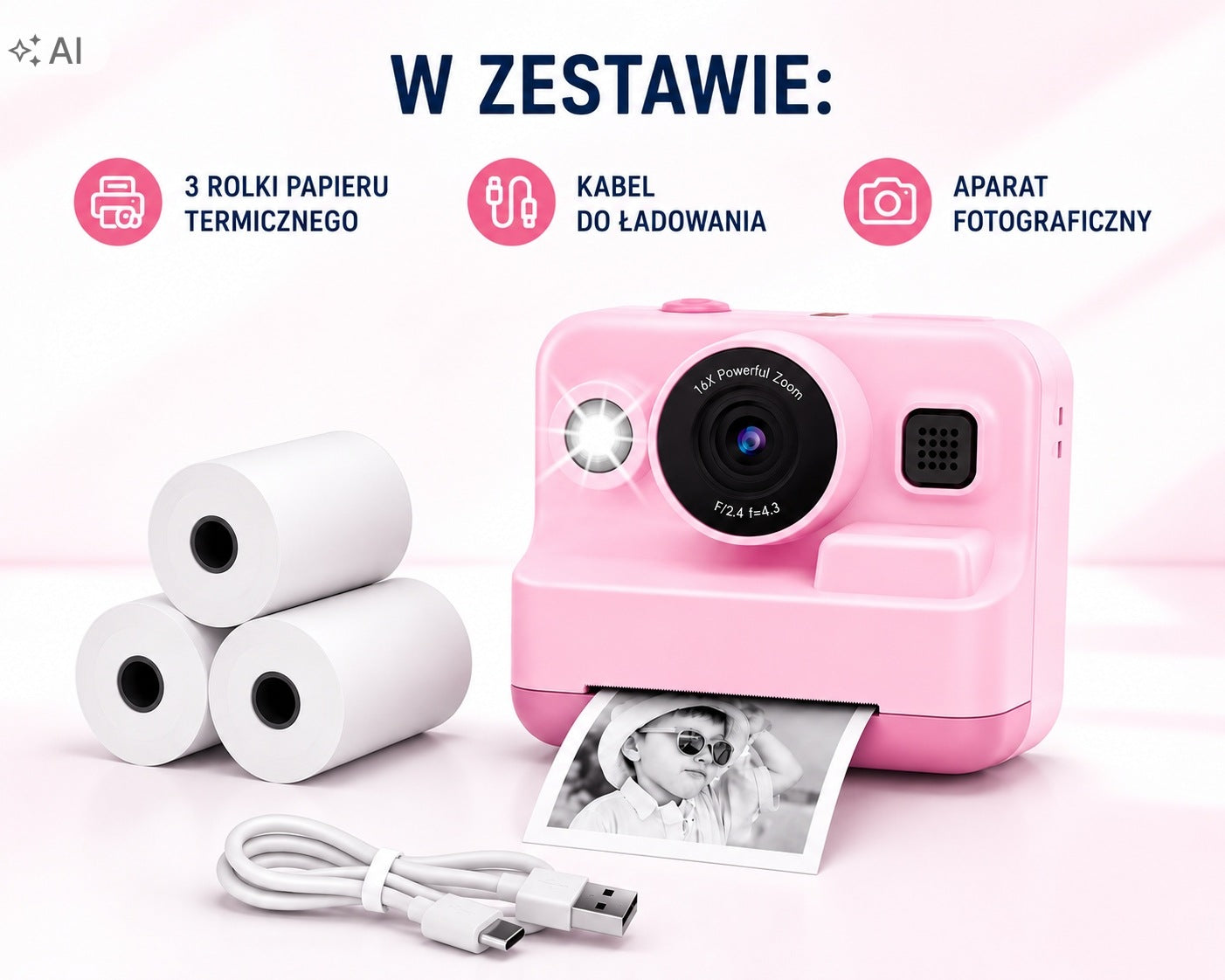 Kids Camera with Printer Instant HD Printing Video Games USB 32GB ROSES Packaging status original