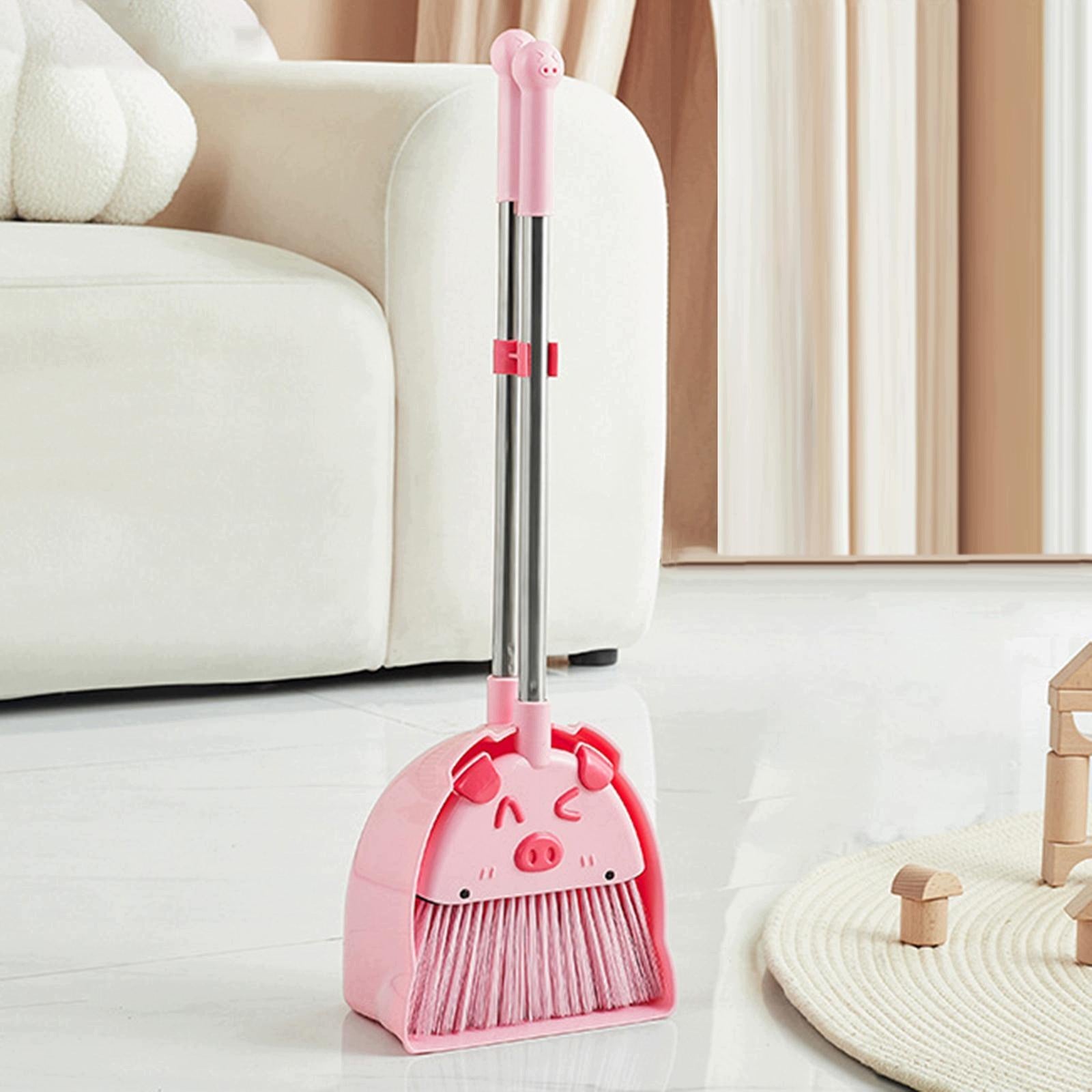Kids Cleaning Set Toddlers Broom Dustpan Play Kit Toy Tools Helper Set Pink
