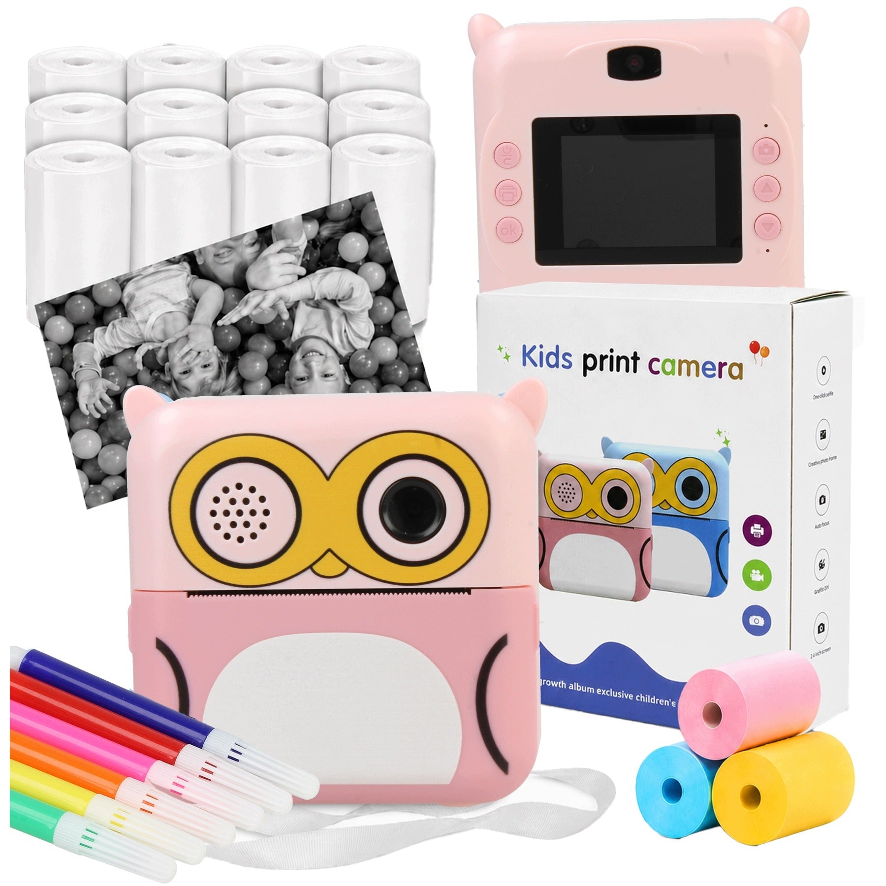 Kids Digital Camera Instant Zoom Mini Marker Printer 15 Rolls