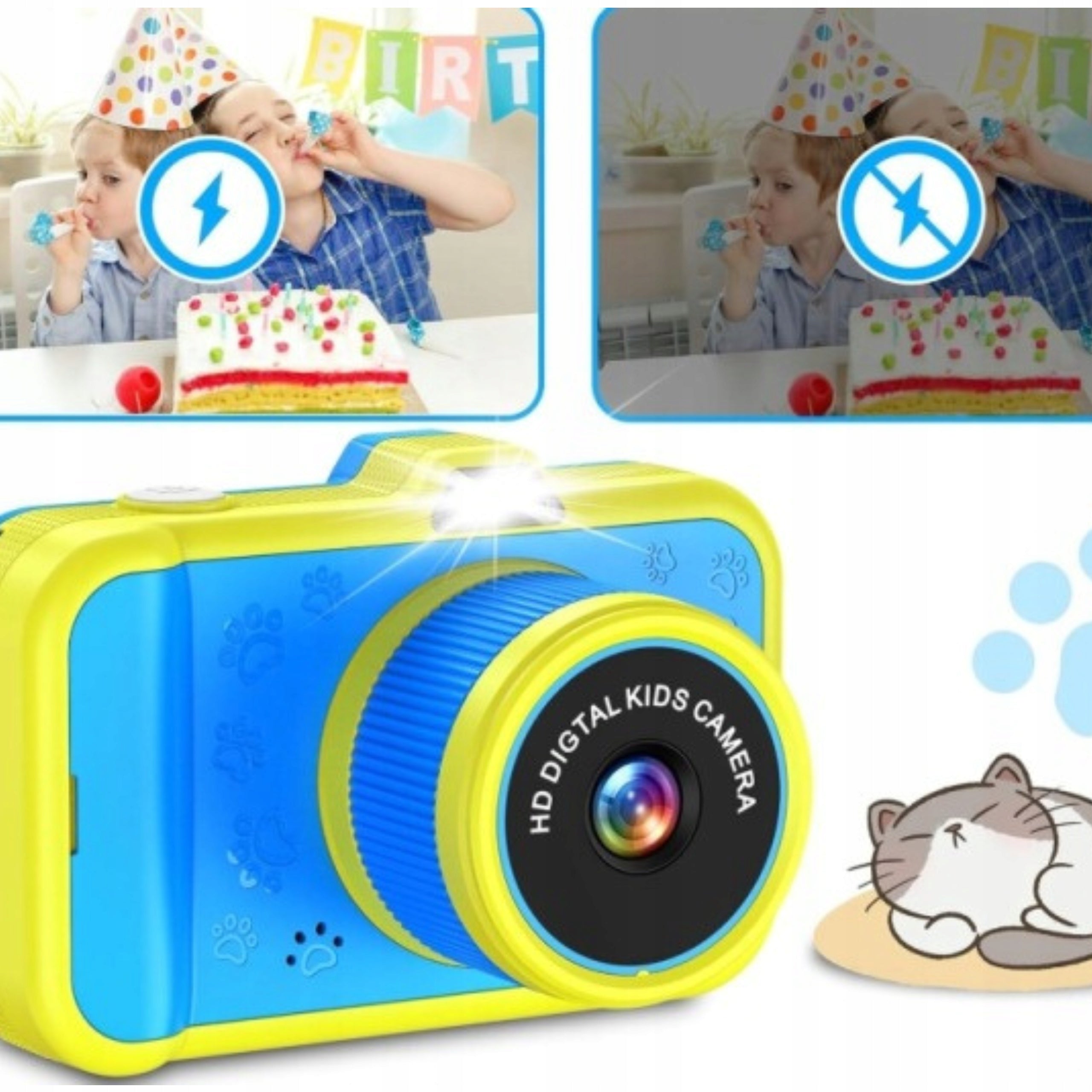 Kids Digital Camera Rotating Lens 360 Zoom 10x 32GB 1080P Card Packaging status original