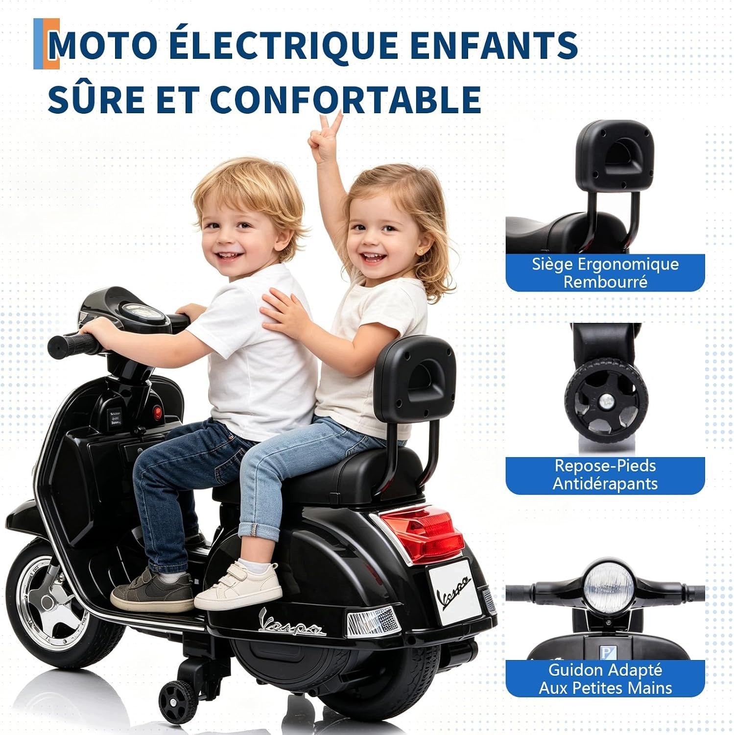 Kids Electric Motorcycle, Training Wheels, Lights, Music Packaging status original
