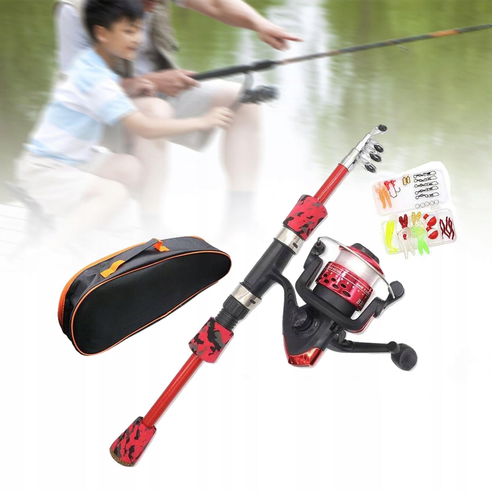 Kids Fishing Rod and Reel Combo Easy to Operate with Fishing Reel Kid Red Rod power Ultra Light