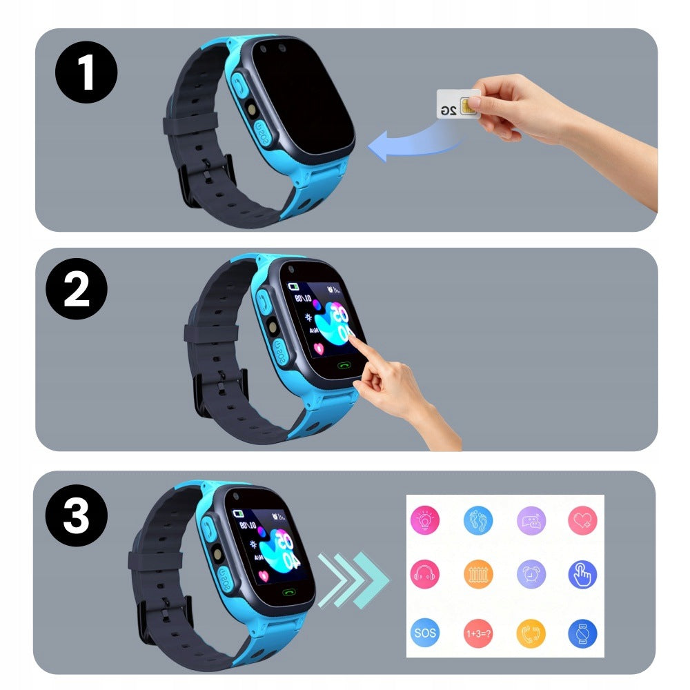 Kids GPS Smart Watch Two-Way Call Safety Protection ABS+Silicone Blue Packaging status original