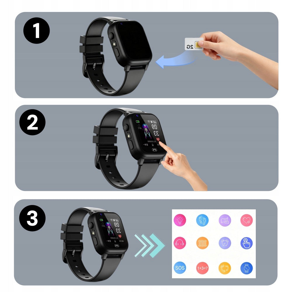 Kids Smart Watch Location Tracking Two-Way Calling Black Packaging status original