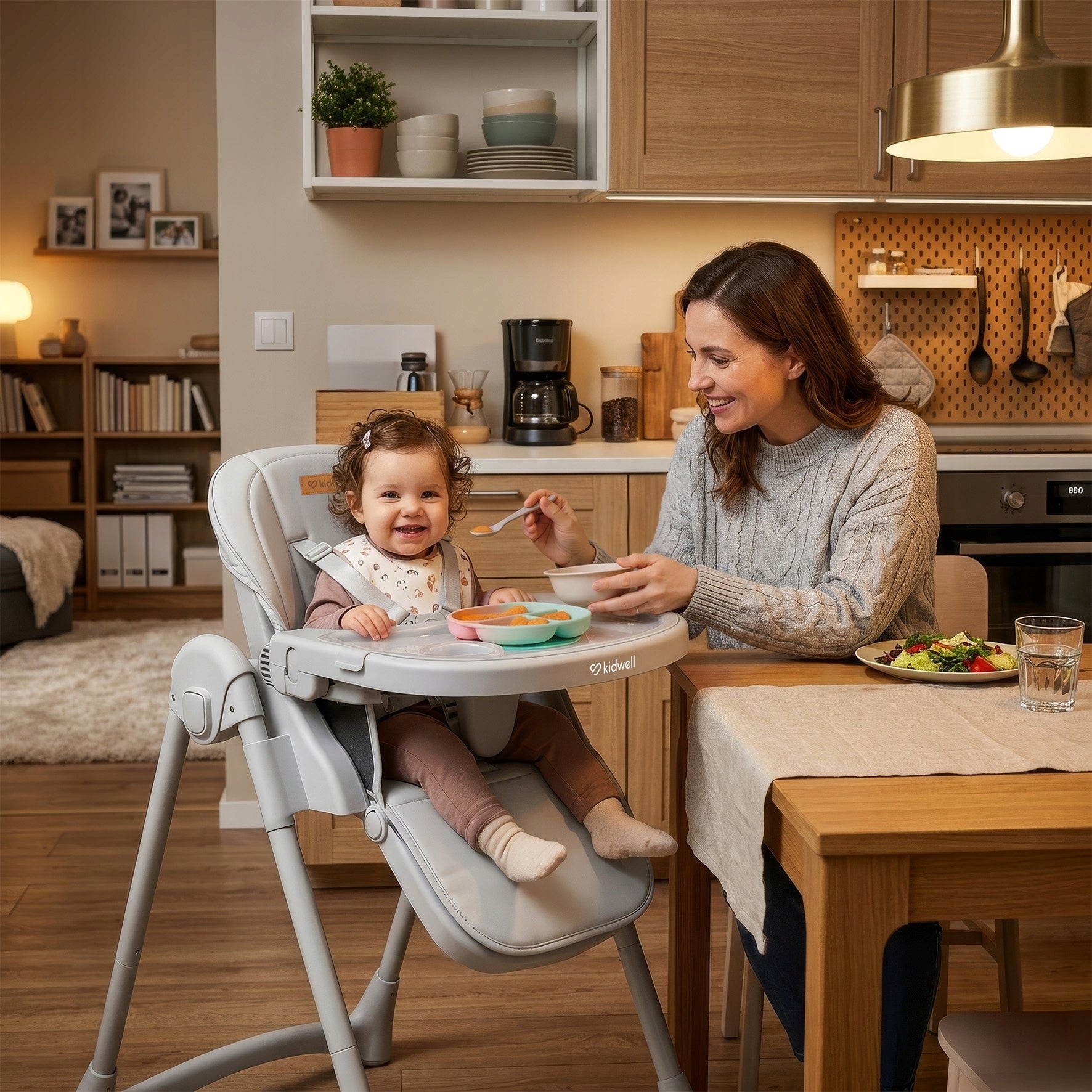 Kidwell FORTO folding high chair black adjustable up to 15kg Color black shades of gray and silver