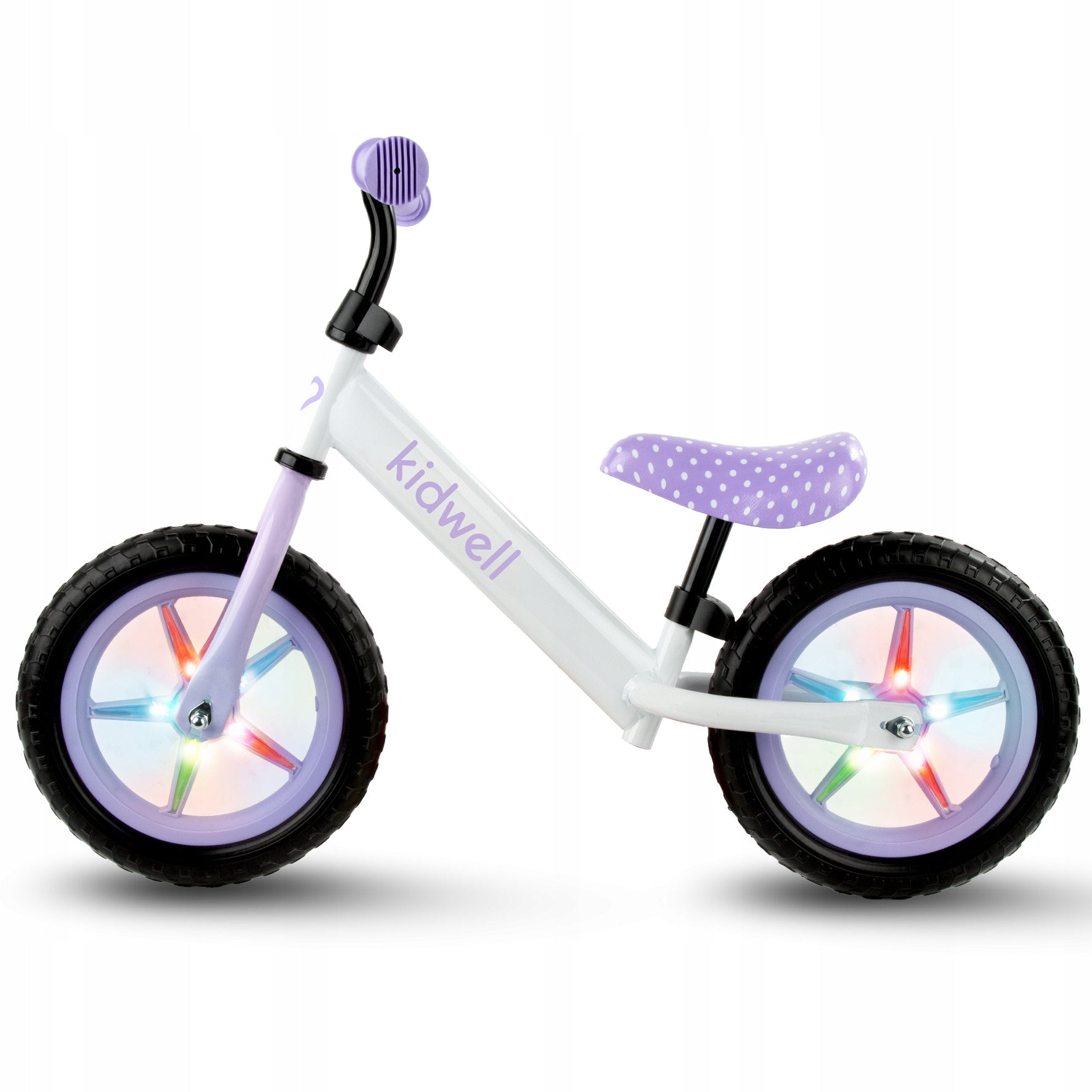 Kidwell Rebel LED balance bike 12" white, purple DOTS dots Manufacturer code ROBIRLE01A1