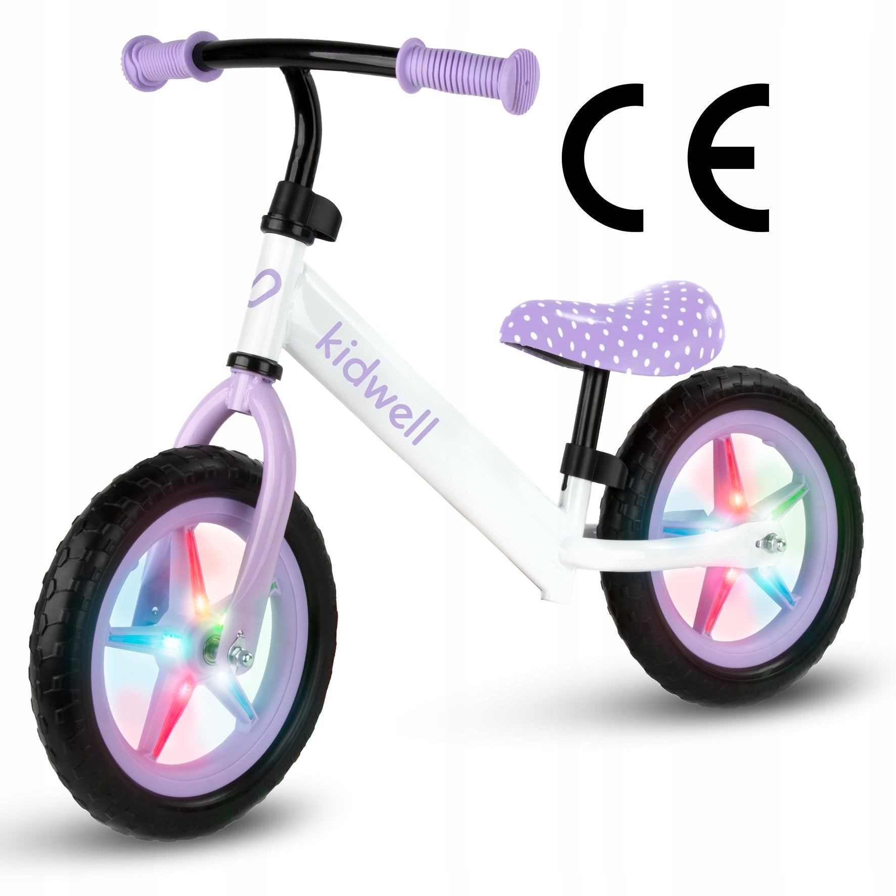 Kidwell Rebel LED balance bike 12" white, purple DOTS dots
