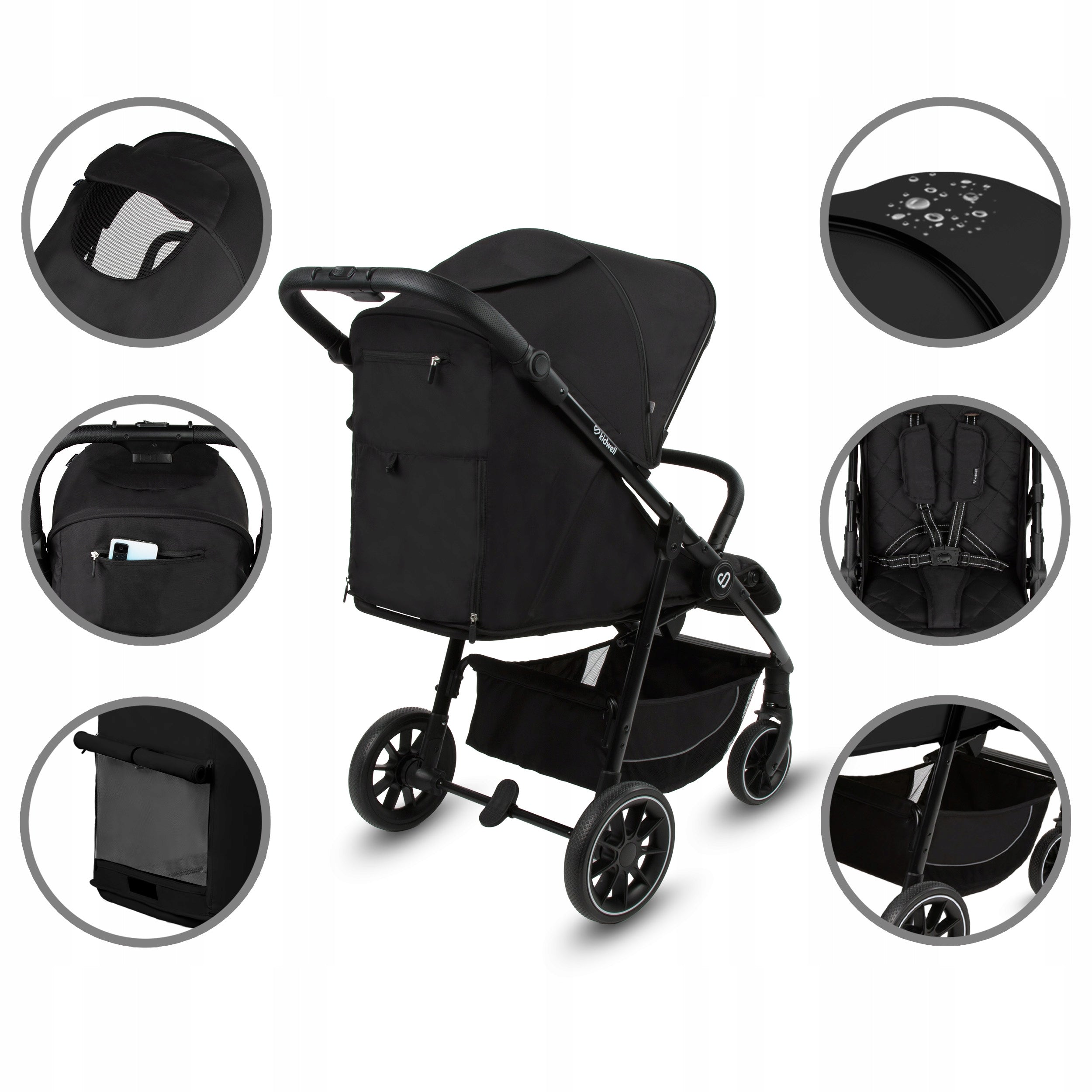 Kidwell Stroller ENZO + accessories large wheels booth XXL up to 22kg Black Brand Kidwell