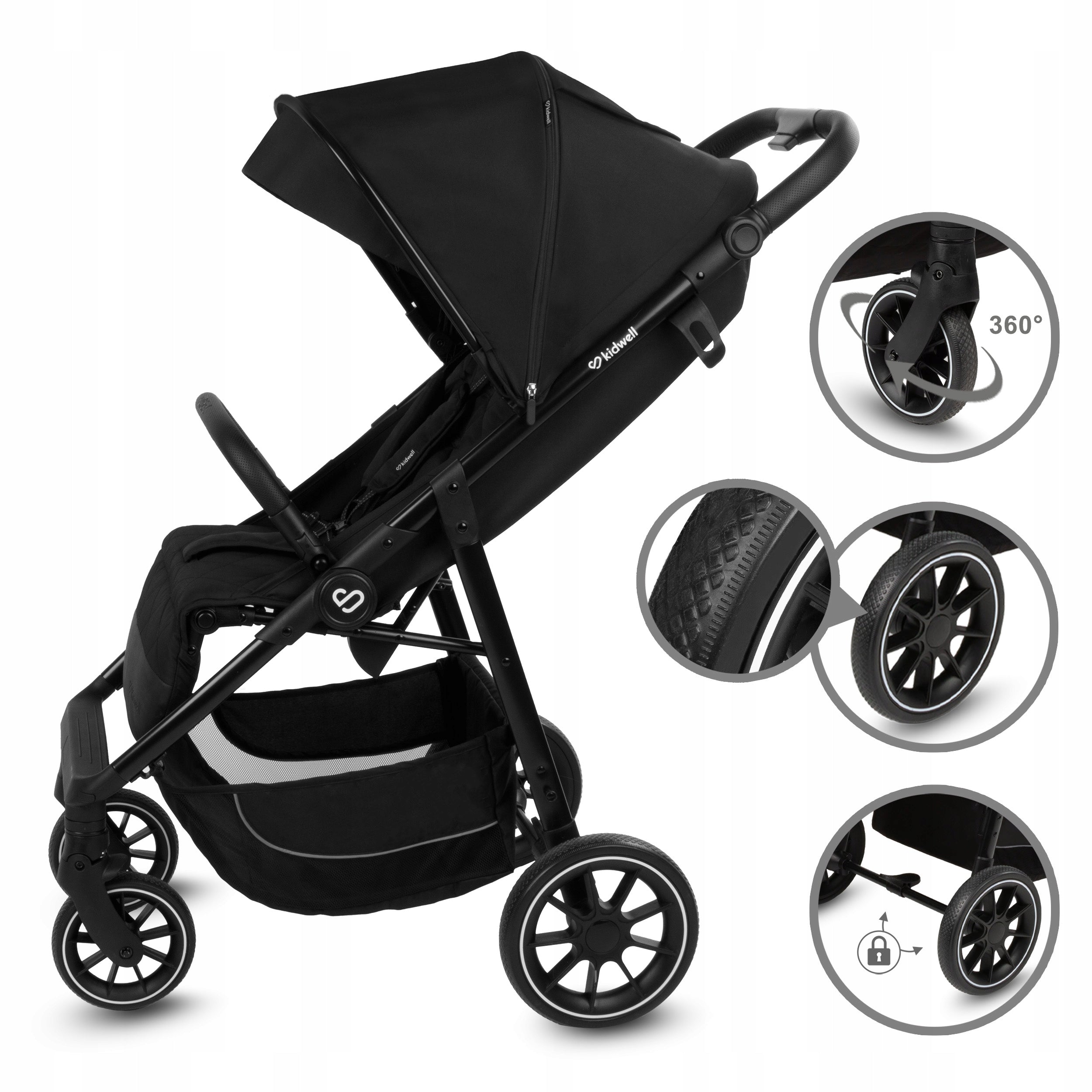 Kidwell Stroller ENZO + accessories large wheels booth XXL up to 22kg Black EAN (GTIN) 5906601700521