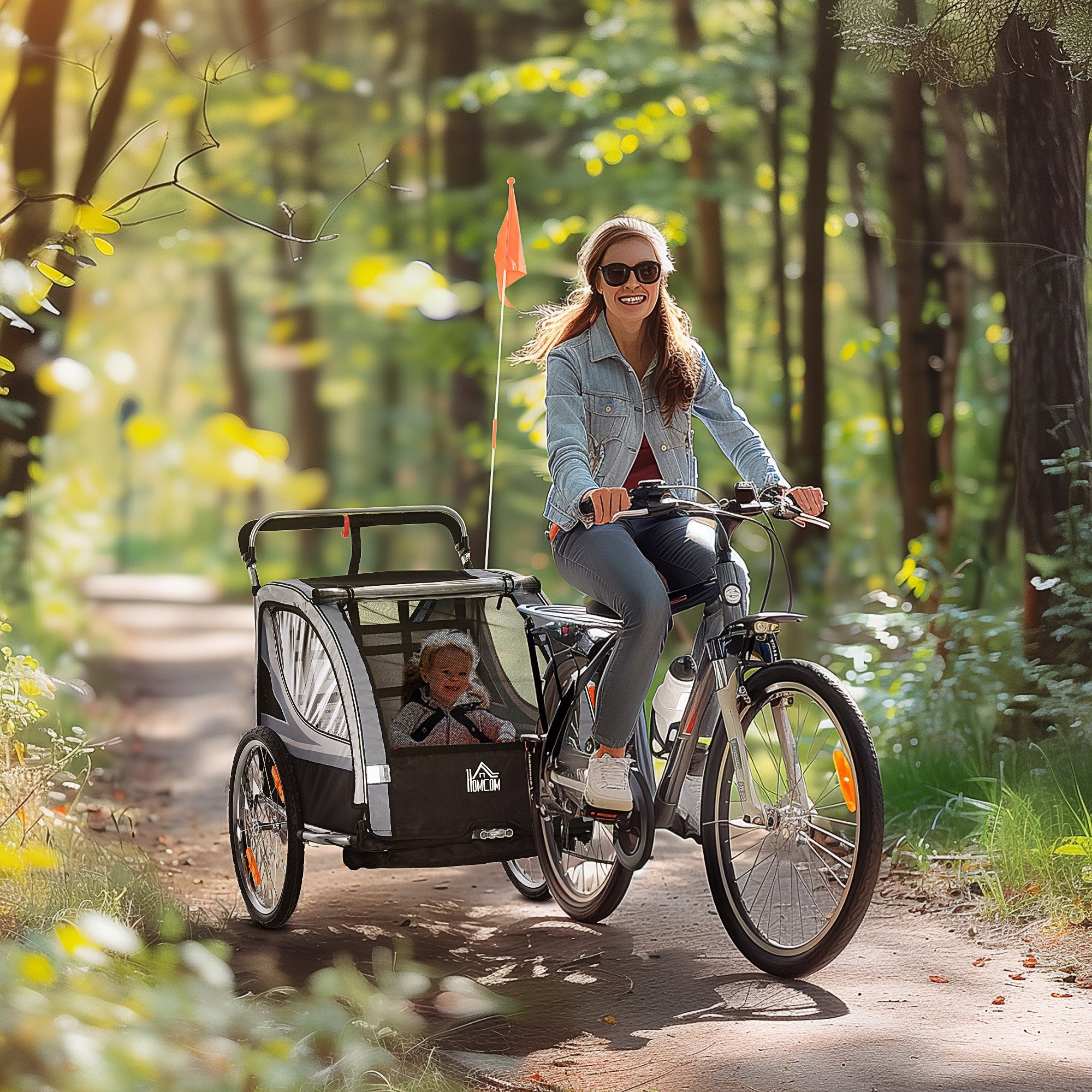 Kinderfahrradanhänger 2-in-1 for children, steel, grey-black, 2 seats Brand no brand