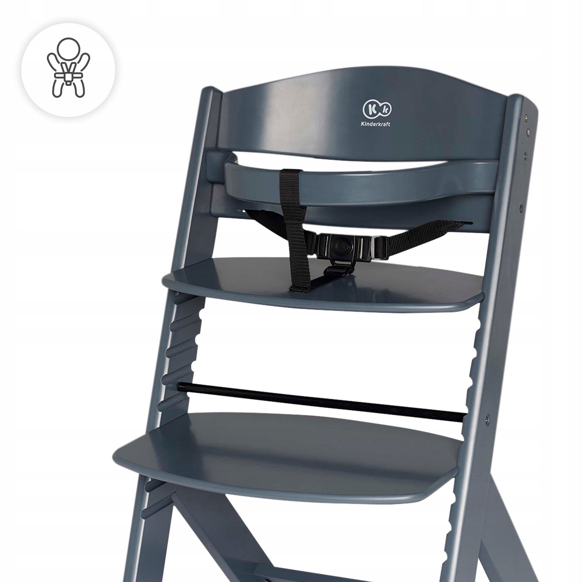 Kinderkraft Enock Wooden Feeding Chair 2in1 Grey Footrest Manufacturer code KKKENOCGRYF000