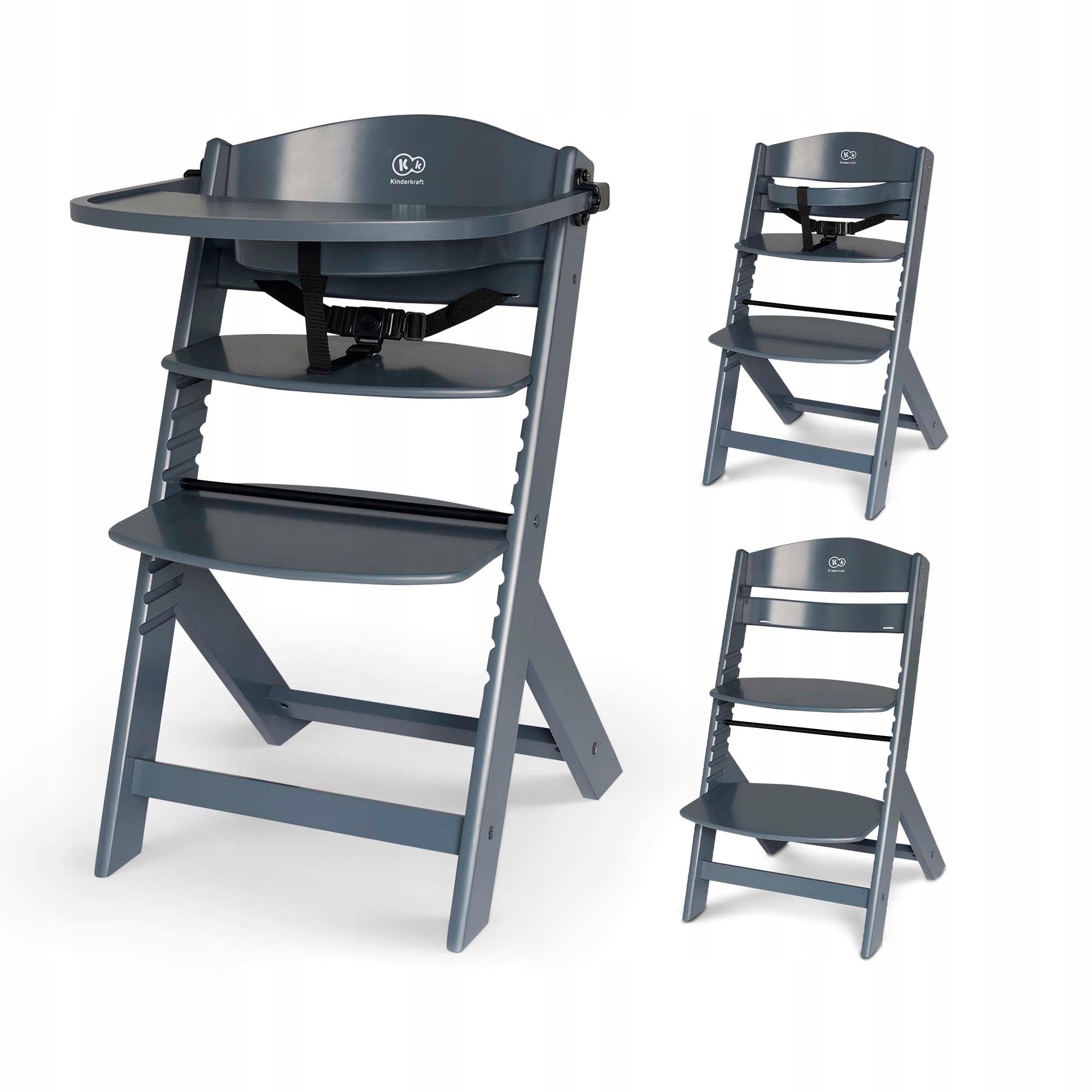 Kinderkraft Enock Wooden Feeding Chair 2in1 Grey Footrest