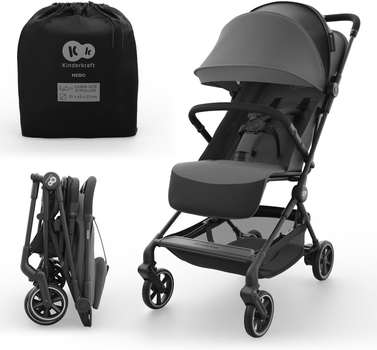Kinderkraft Nebo Lightweight Stroller For Airplane Stroller Platinum Grey
