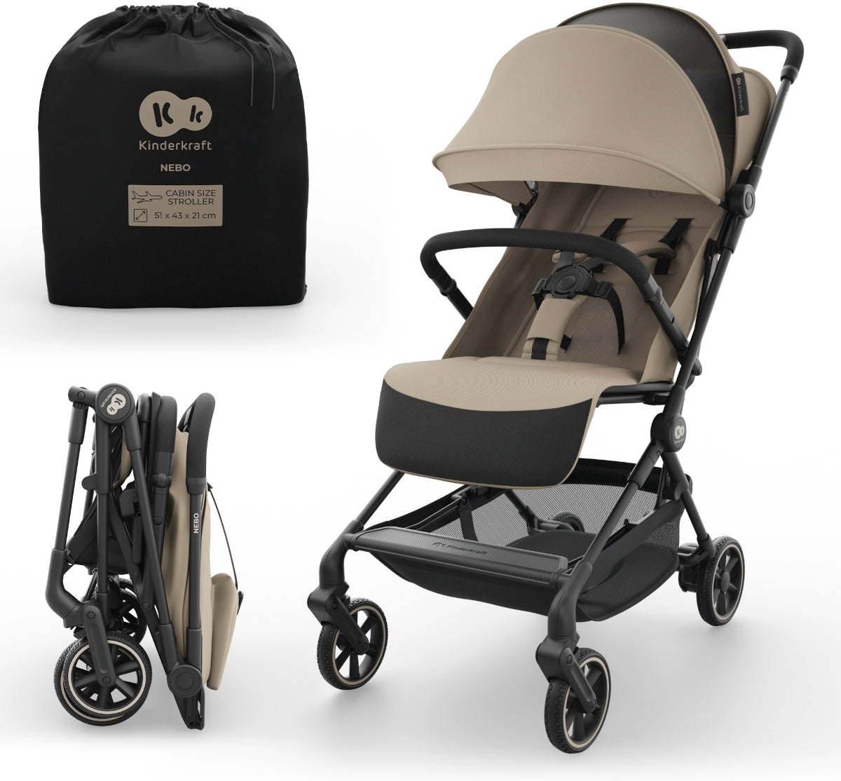 Kinderkraft Nebo Lightweight Stroller For Airplane Stroller| Soft Beige