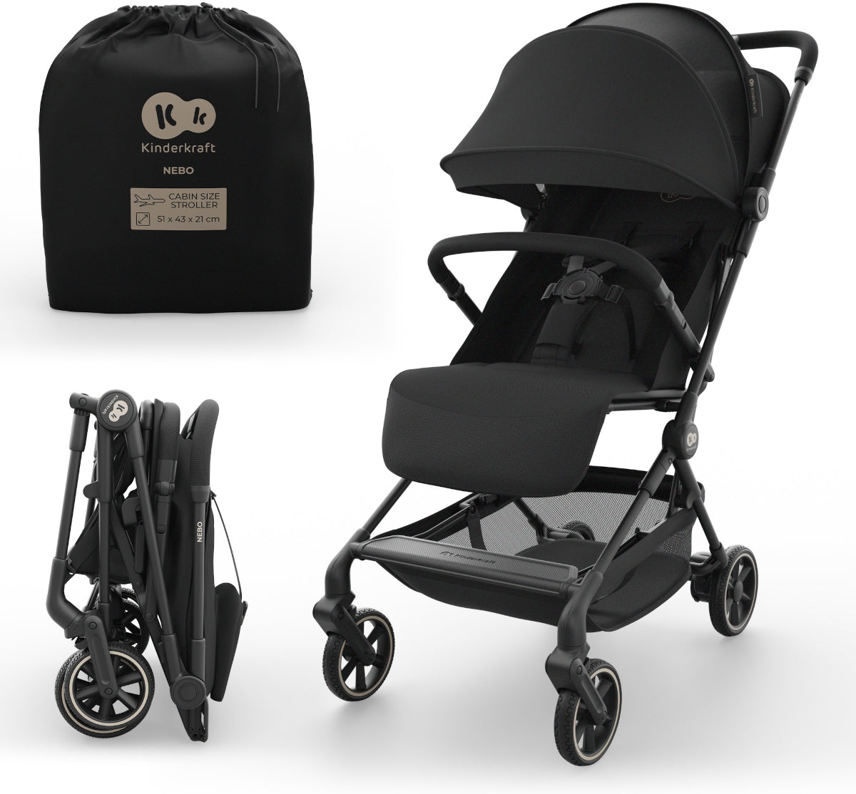 Kinderkraft Nebo Stroller For Airplane | Midnight Black