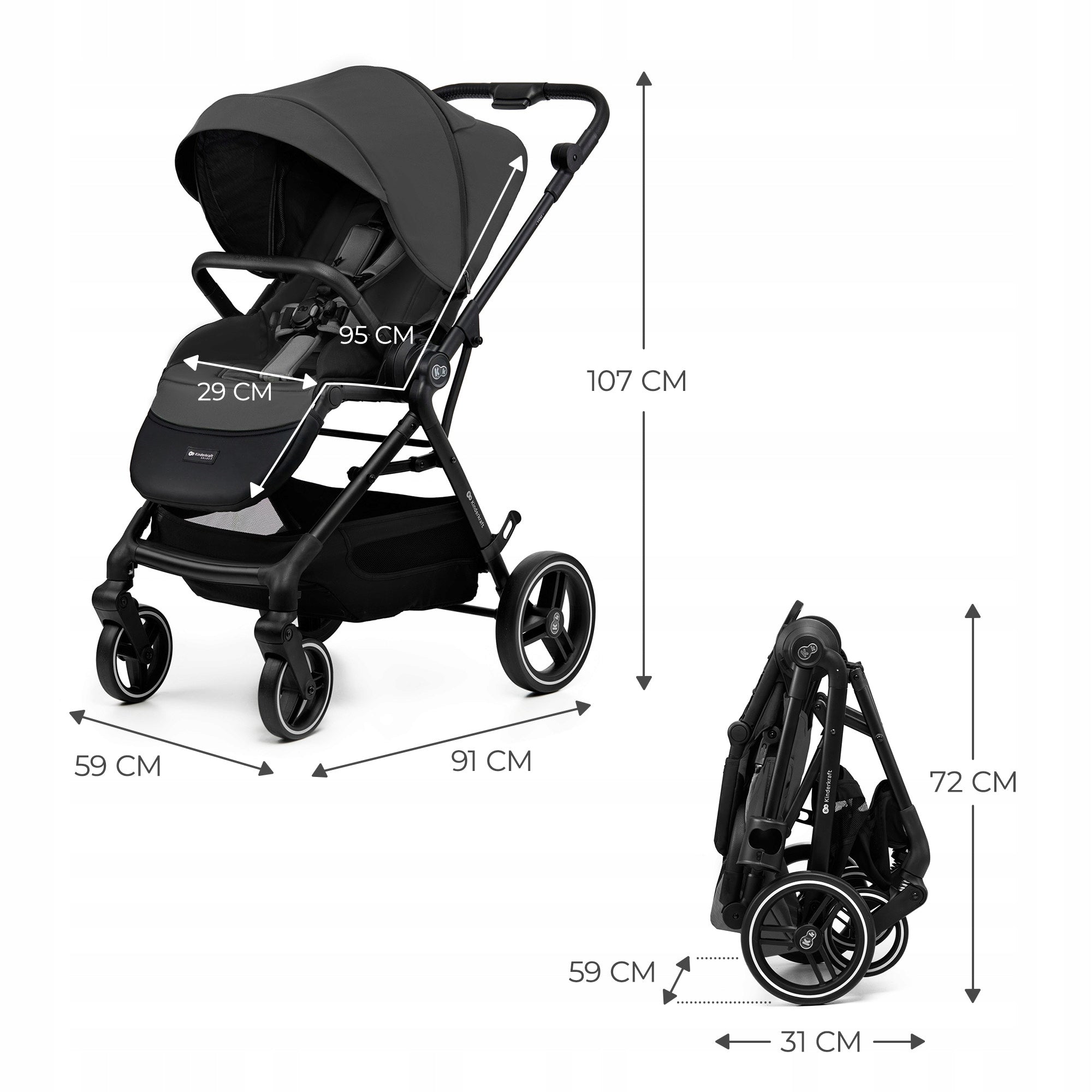 Kinderkraft YOXI Grey stroller up to 22 kg Manufacturer code KSYOXI00GRY0000