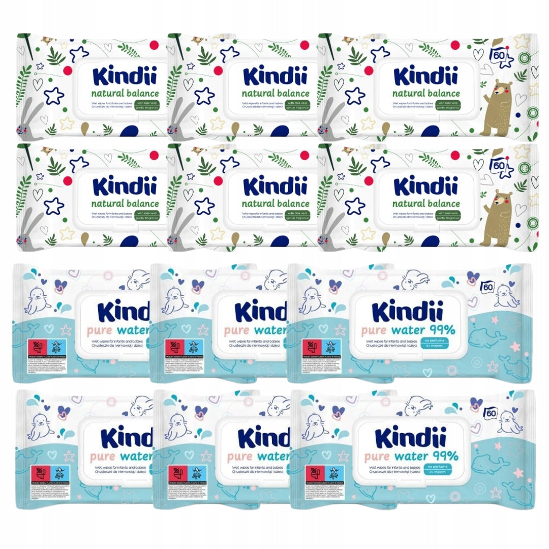 Kindii Pure Water 99%, Natural Balance Moisturized Wipes - 12 Pack!