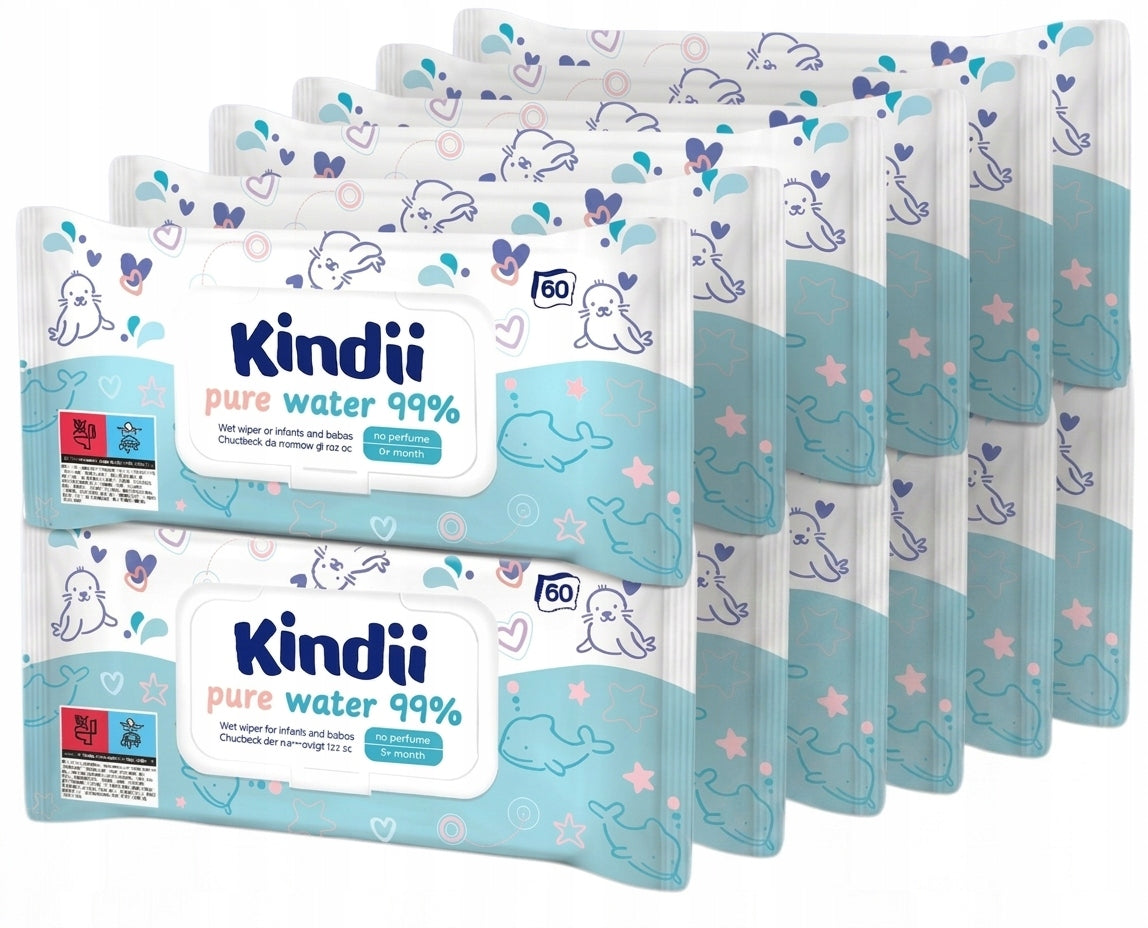 Kindii WET WIPES Pure Water Delicate Soft 99% Water 12x60pcs.