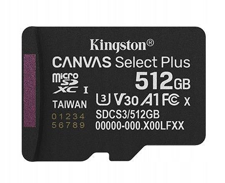 Kingston Canvas Select+ G3 512GB MicroSDXC Memory Card SDCS3/512GBSP Manufacturer code SDCS3/512GBSP