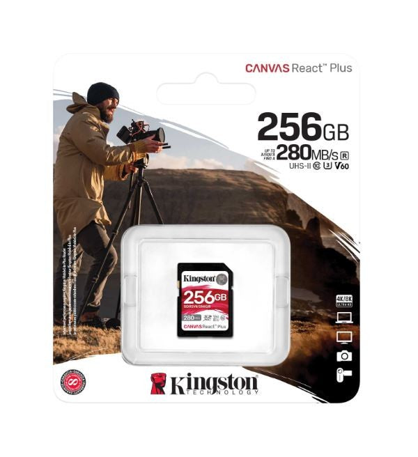 Kingston SD Memory Card 256GB React Plus 280/150/MB/s U3 V60 Manufacturer Kingston