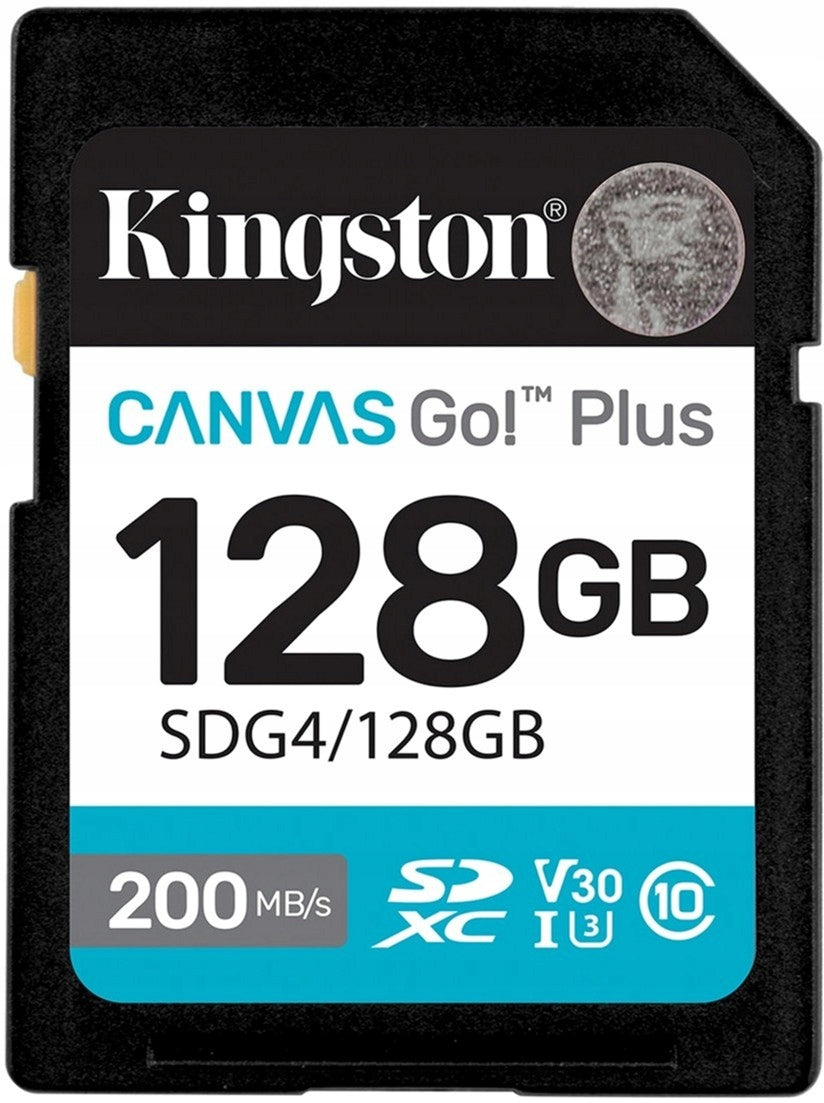 Kingston SDXC 128GB Canvas Go! Plus G4 Class 10 UHS-I U3 V30 Memory Card