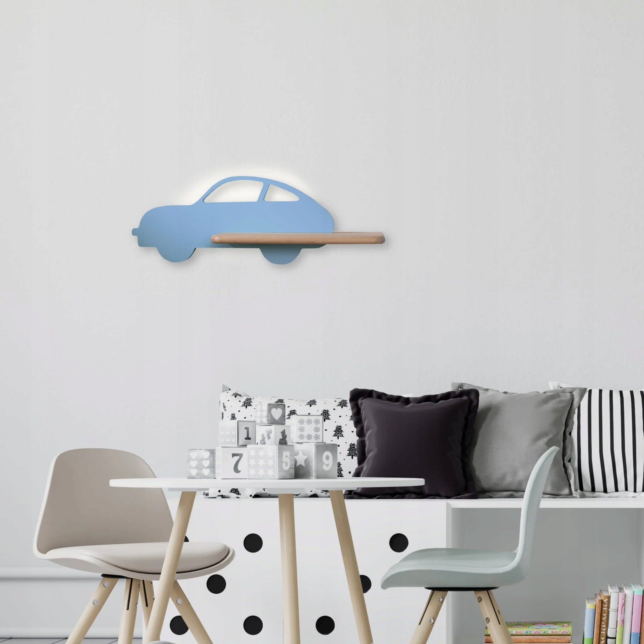 Candellux sieninis šviestuvas su lentyna Kids Car