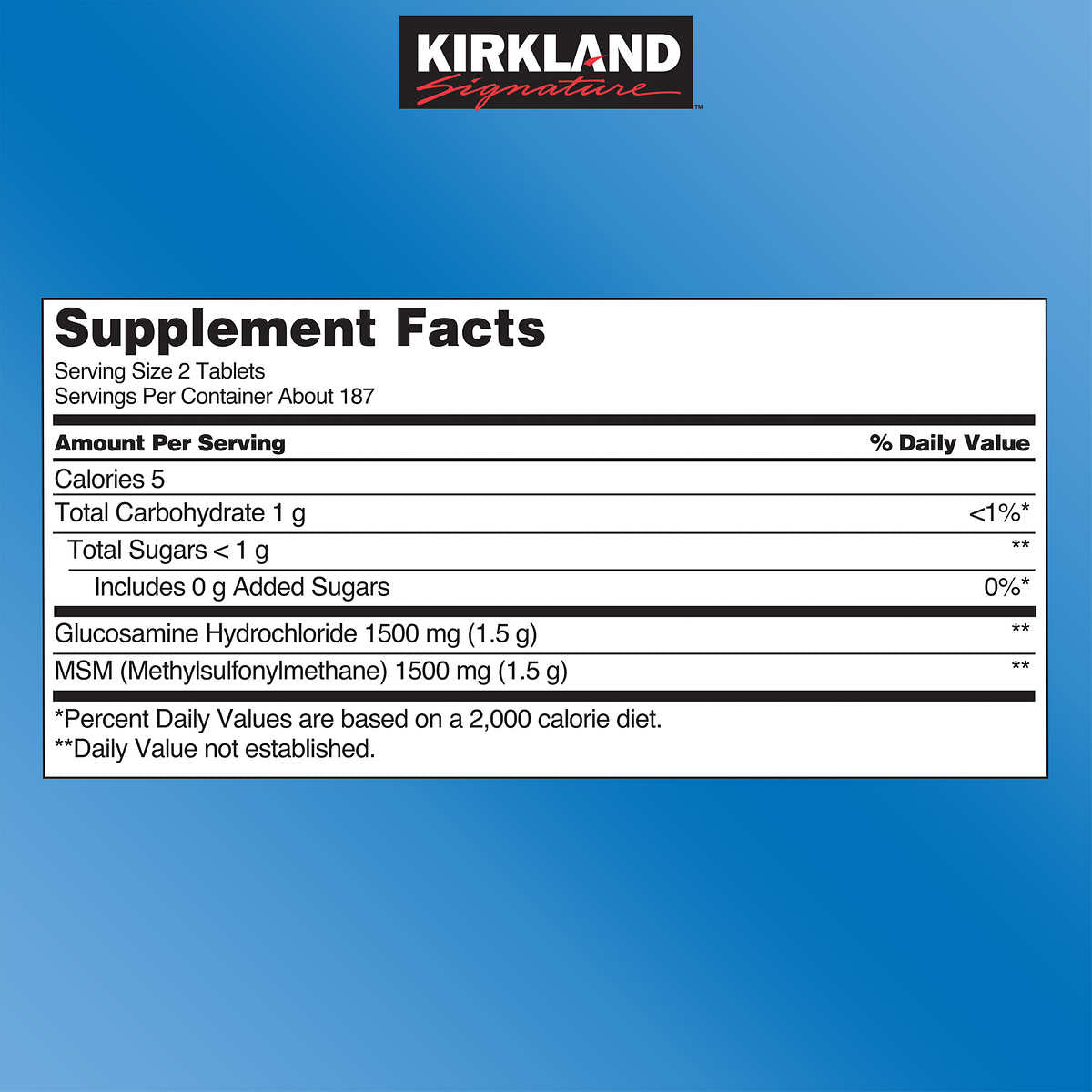 Kirkland Signature Glucosamine + MSM 375 tablets USA Form tablets
