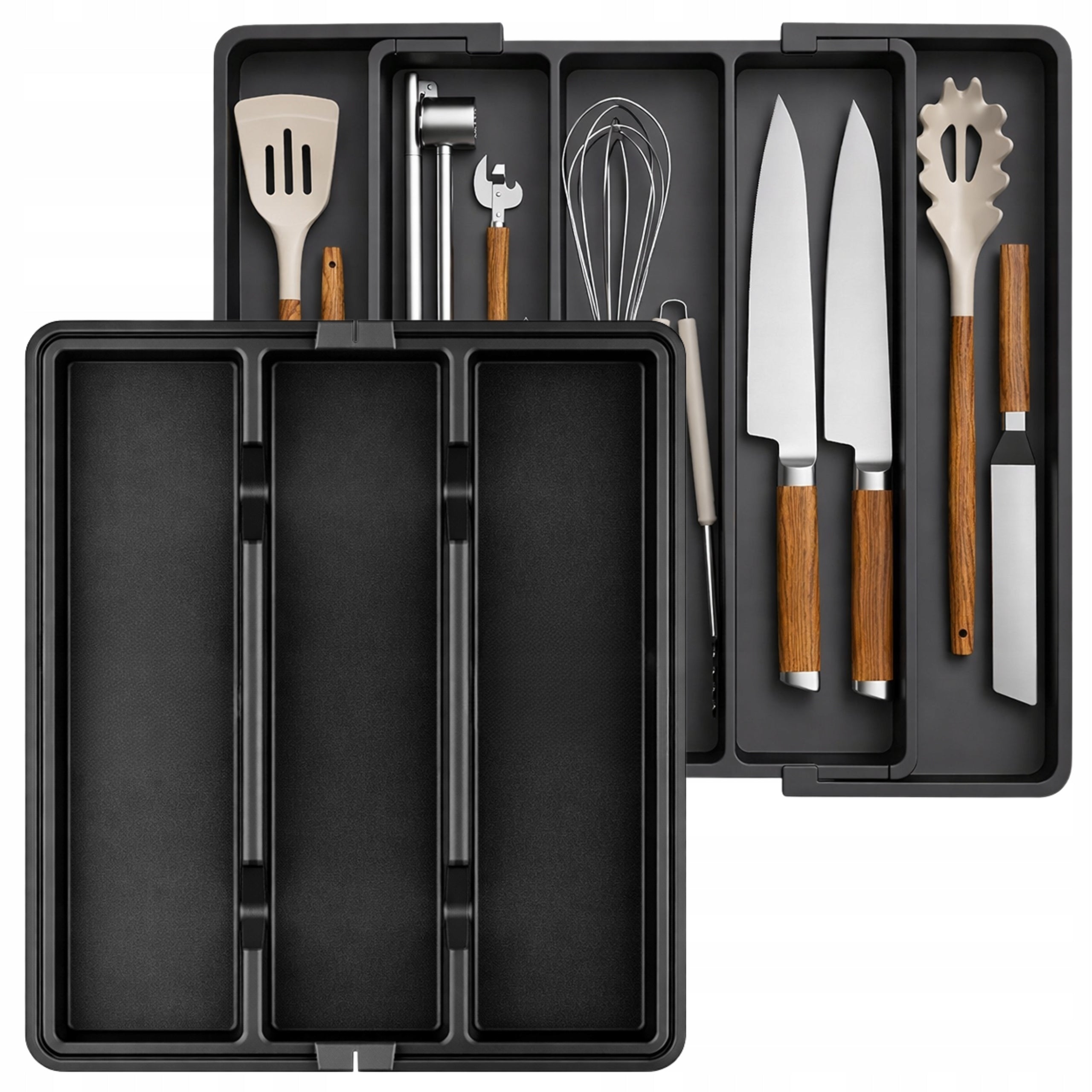 Kitchen Drawer Cutlery Sliding Organizer Cartridge Black Partitions Packaging status original