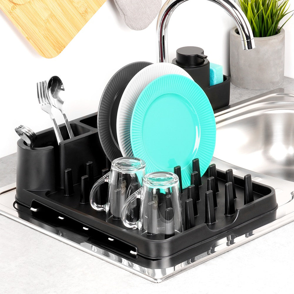 Kitchen Dryer Dish Drainer Plates Cups Single Tier Black Packaging status original