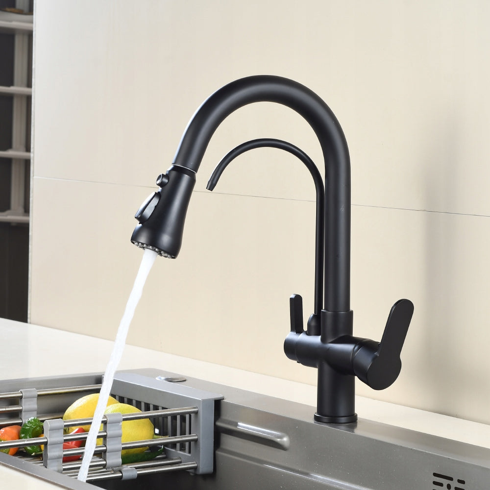 Kitchen Faucet CHDE Three-Way Black BRASS SPOUT WW Manufacturer code BKT-2224