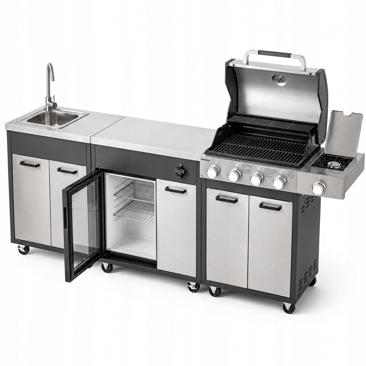 Kitchen Garden Gas BBQ REFRIGERATOR SINK FAUCET SIDE GAS BURNER WHEELS Grill width 204 cm