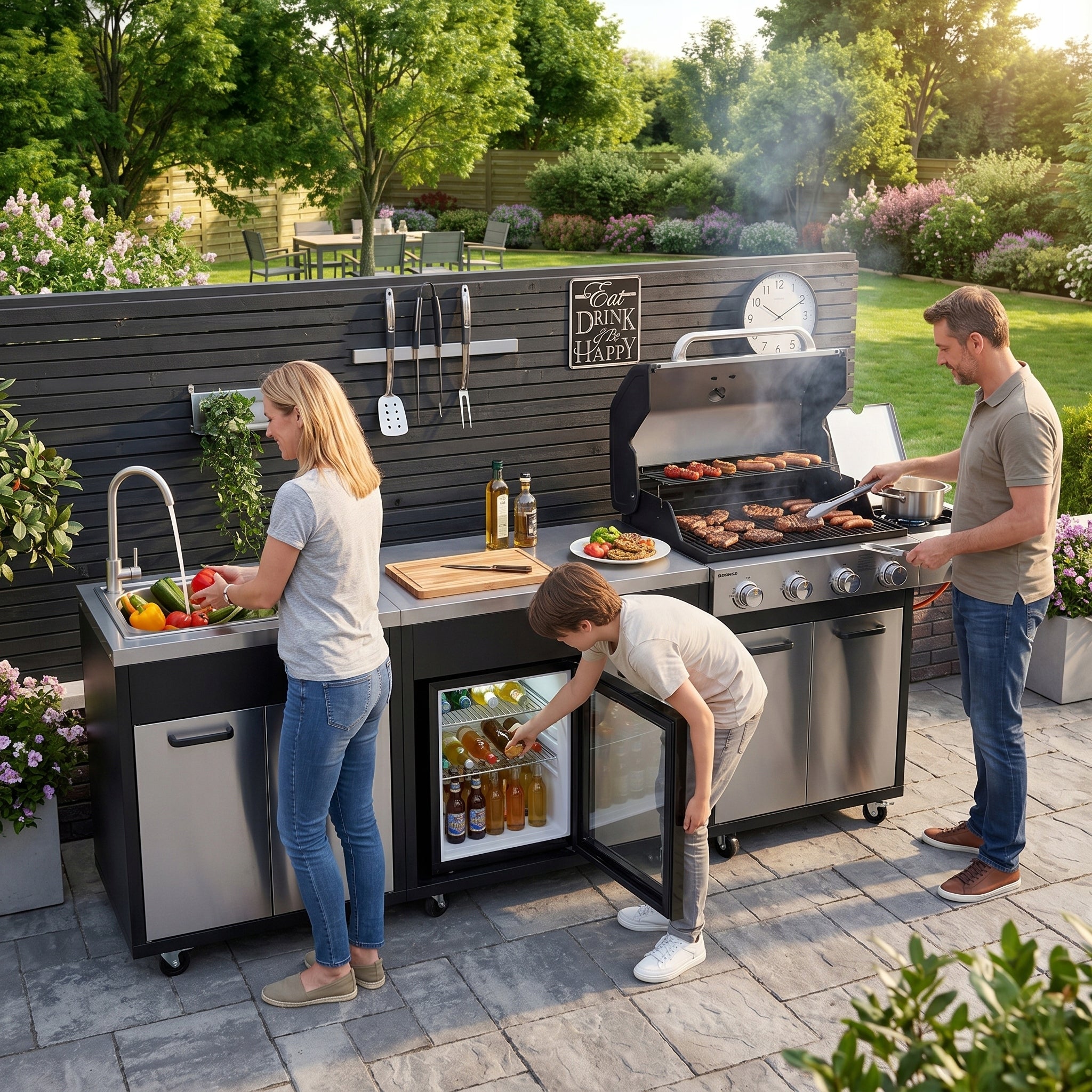 Kitchen Garden Gas BBQ REFRIGERATOR SINK FAUCET SIDE GAS BURNER WHEELS Power 3 kW