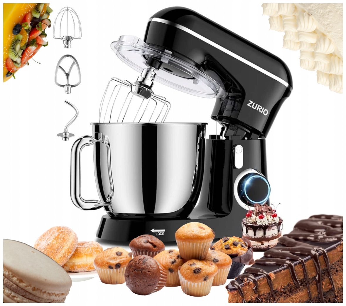 Kitchen Mixer Planetary Robot Multifunctional ZURIO Black 1300W 5,5L