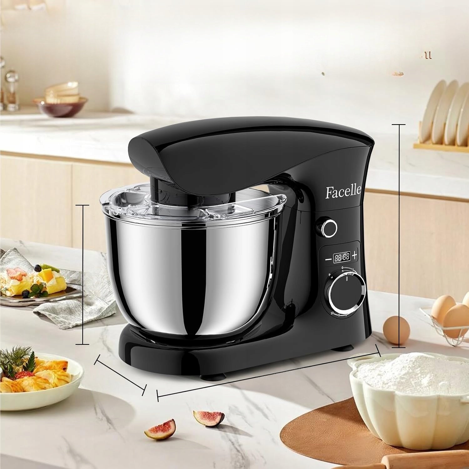 Kitchen Planetary Mixer 1500W 5,5L + 4,5L, 10 Gears with Timer, Black Manufacturer code Mikser planetarny kuchenny 1500W 5,5L + 4,5L,