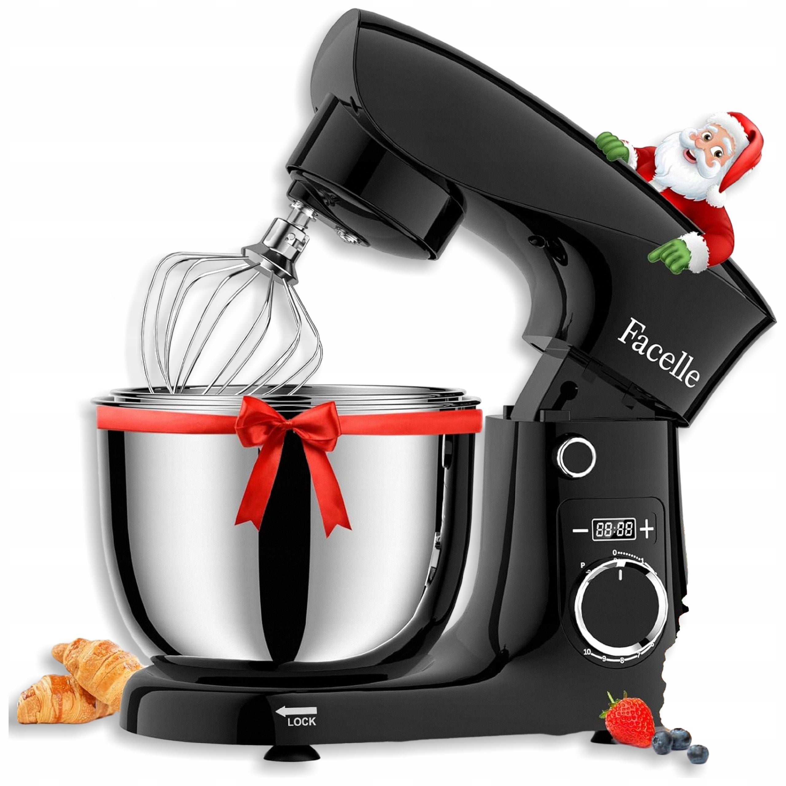 Kitchen Planetary Mixer 1500W 5,5L + 4,5L, 10 Gears with Timer, Black