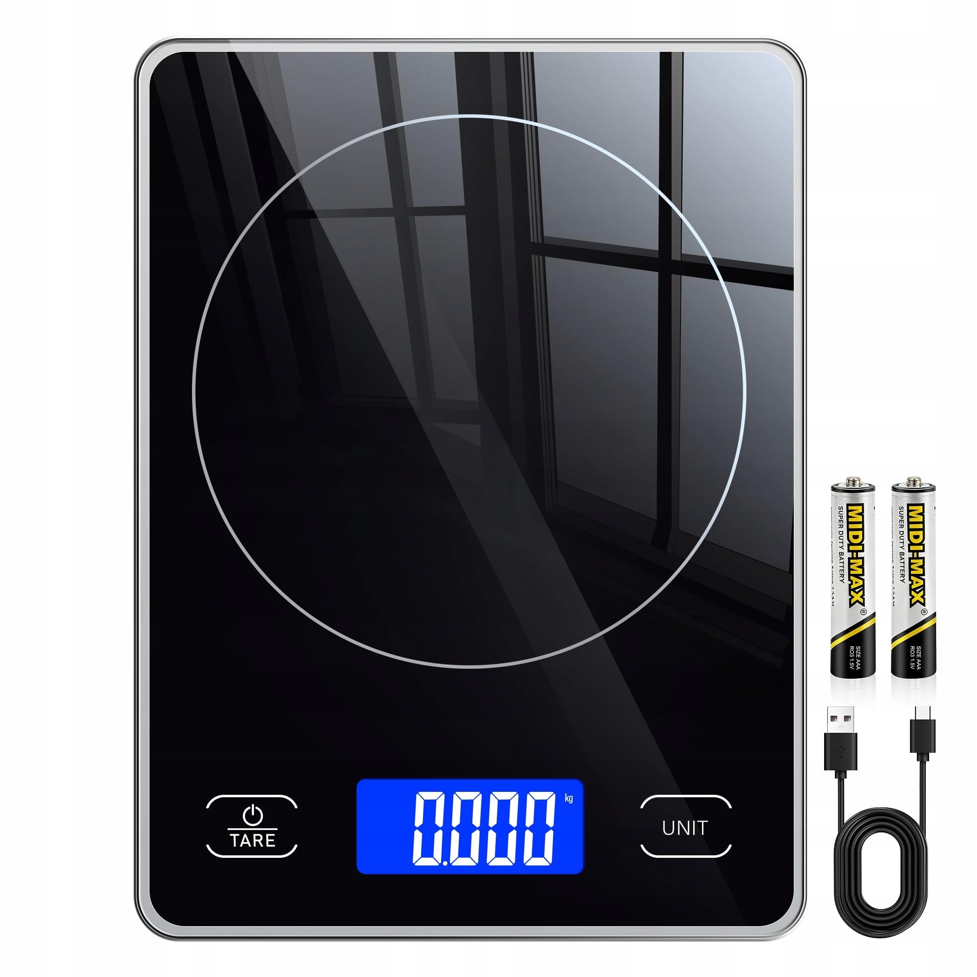 Kitchen Scale Electronic 15kg LCD TARA USB C Glass Precision 1g