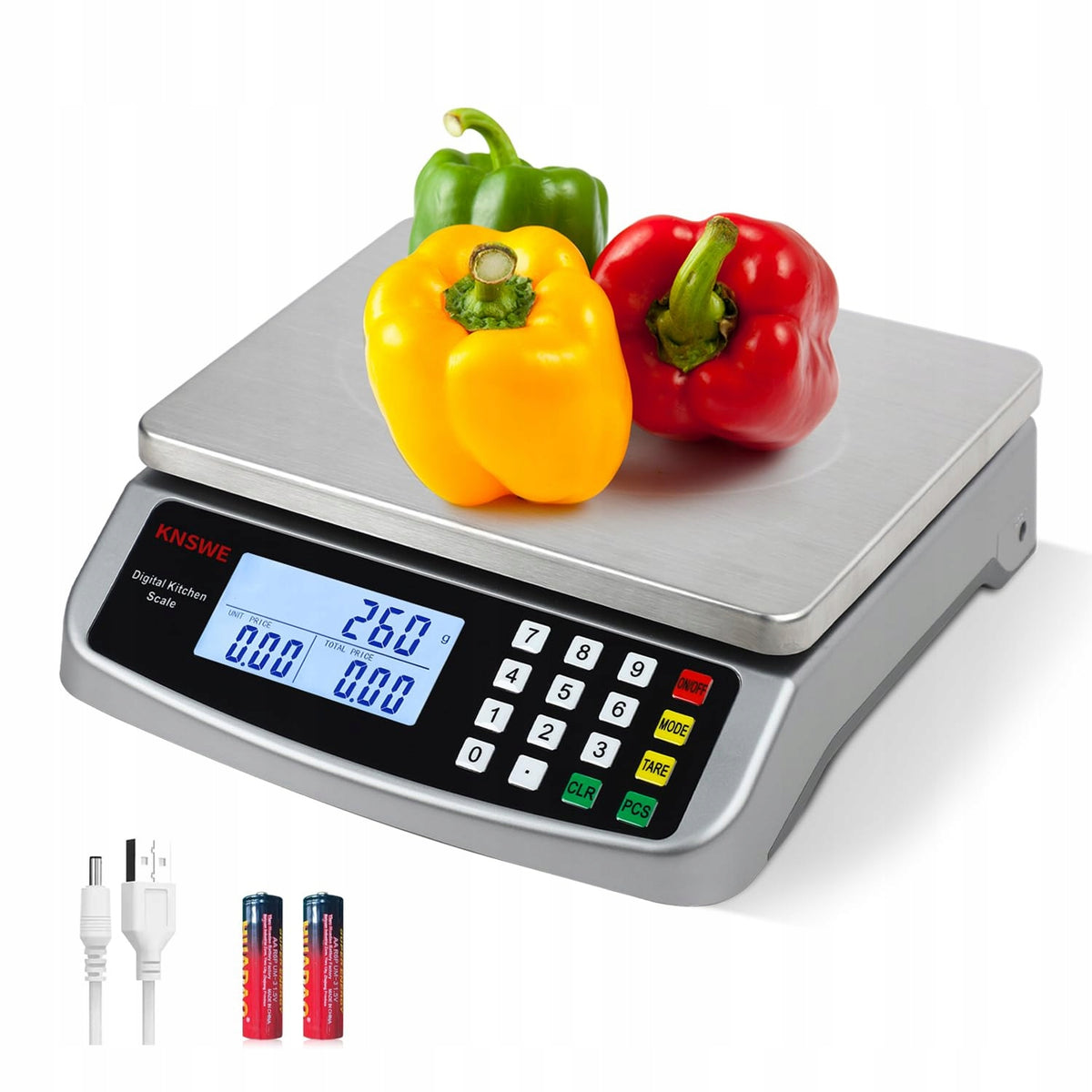 Kitchen Scale Gastronomy 40 kg INOX LCD Tara PCS USB 1 g Digital