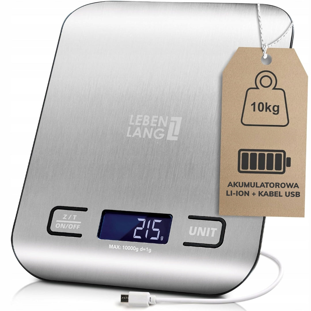 Kitchen scale ELECTRONIC PRECISION LEBENLANG USB 10kg/1g TARA LCD