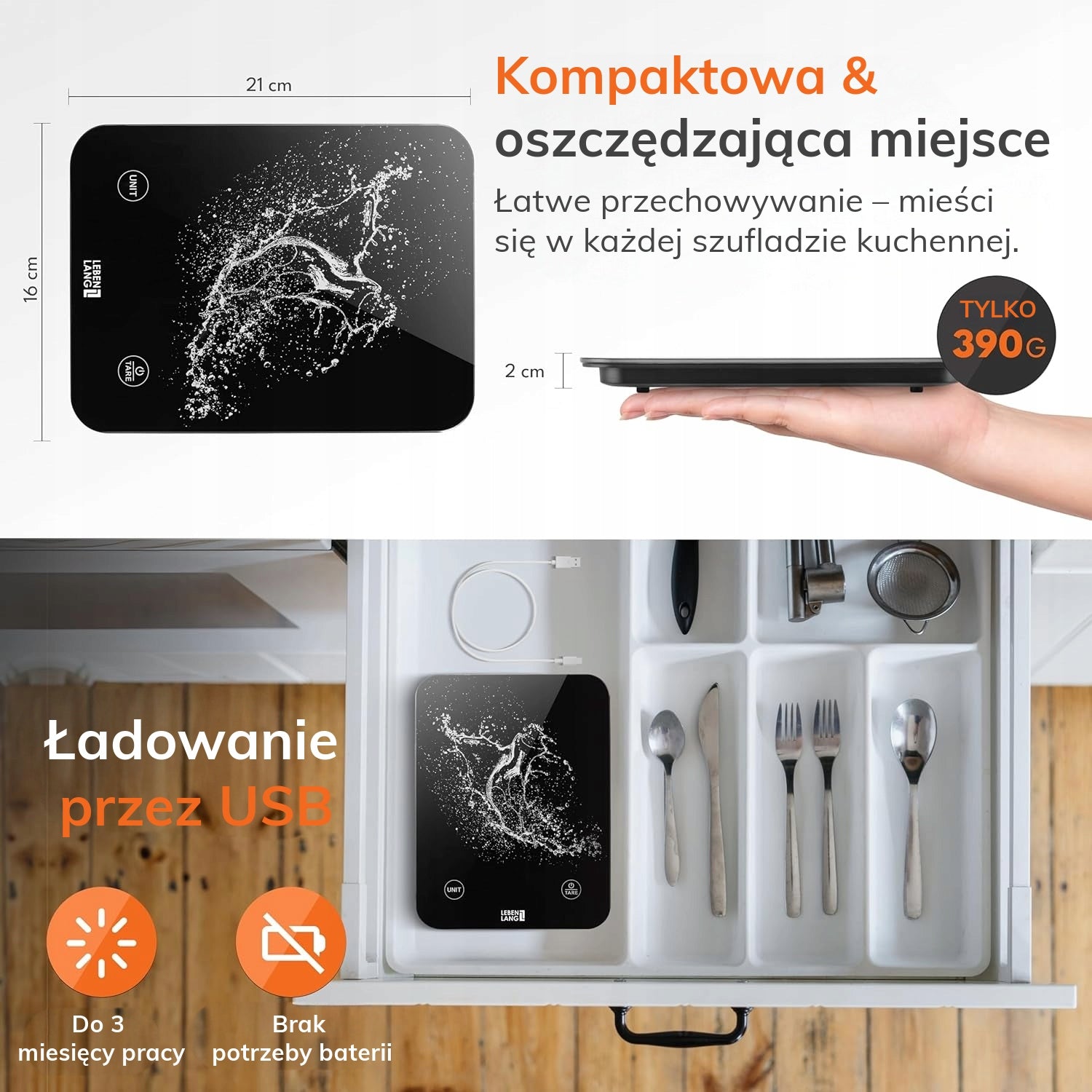 Kitchen scale ELECTRONIC PRECISION LEBENLANG waterproof USB 10kg TARA Brand LEBENLANG