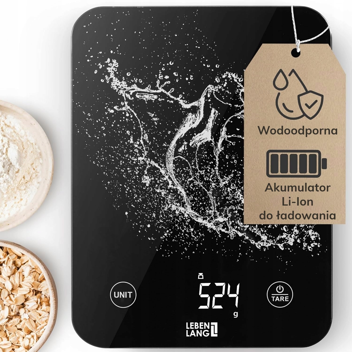 Kitchen scale ELECTRONIC PRECISION LEBENLANG waterproof USB 10kg TARA