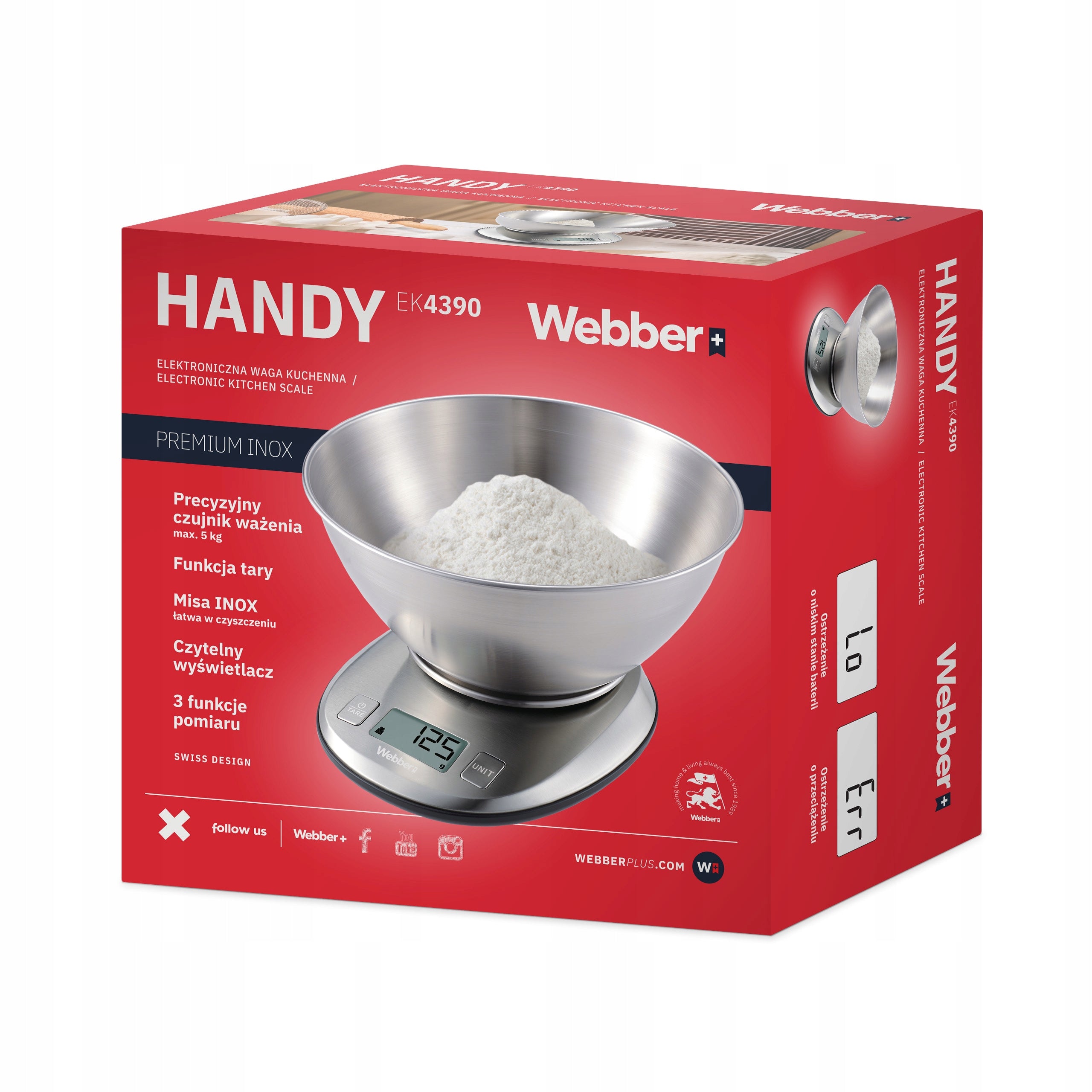 Kitchen scale WEBBER EK4390 INOX stainless steel LCD 5kg 1g tare bowl Model EK4390