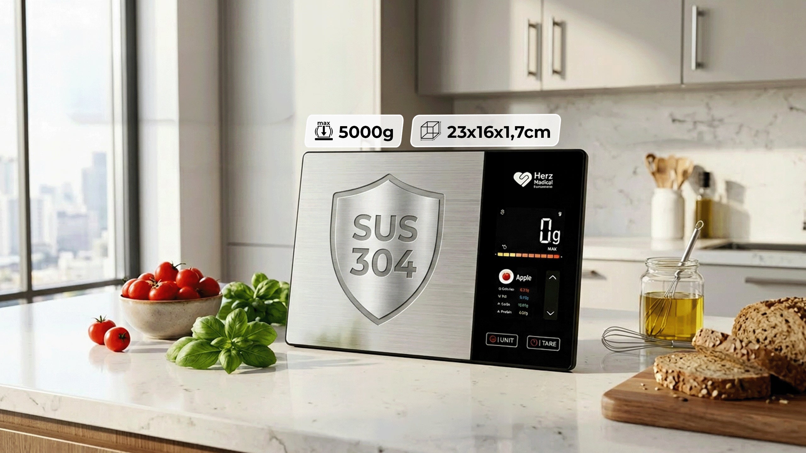 Kitchen scale electronic precision LED display 5kg battery operated 1g Material metal glass