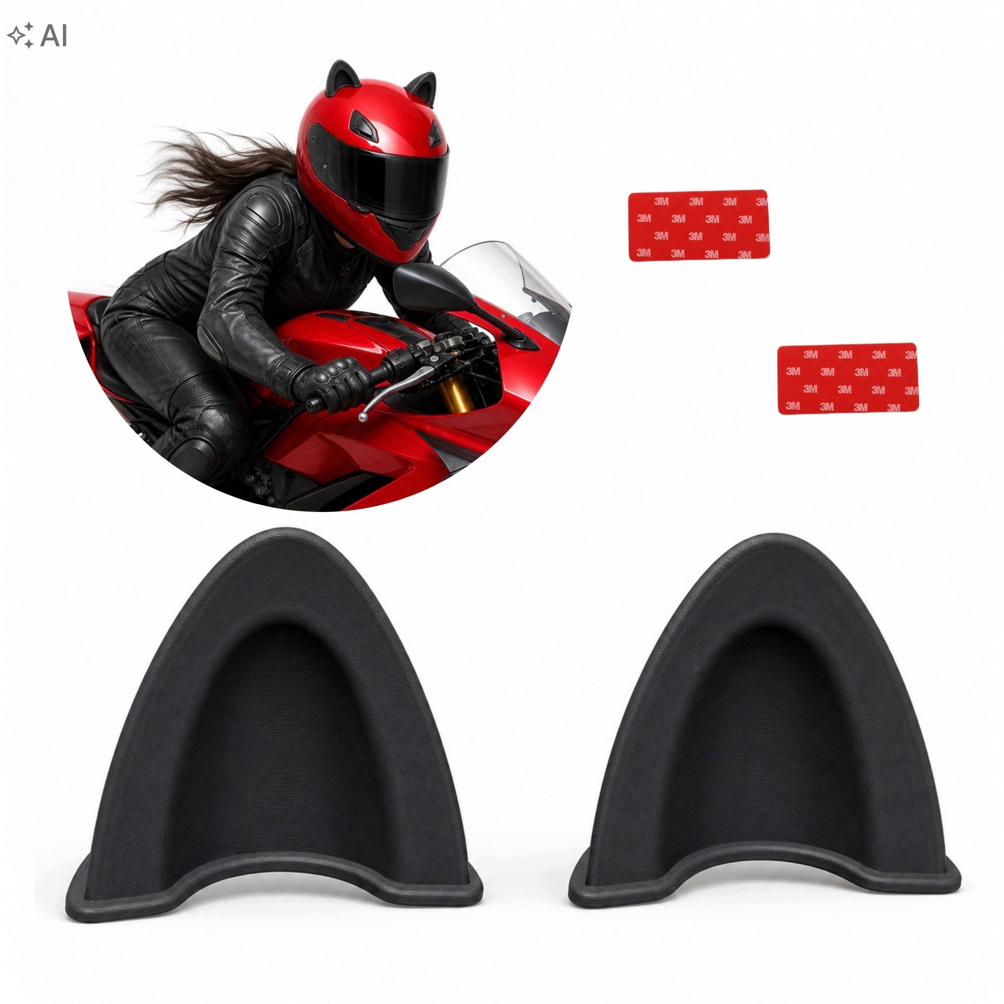 Kitten Ears For Motorcycle Helmet Sticky 3M Black 2 Pieces
