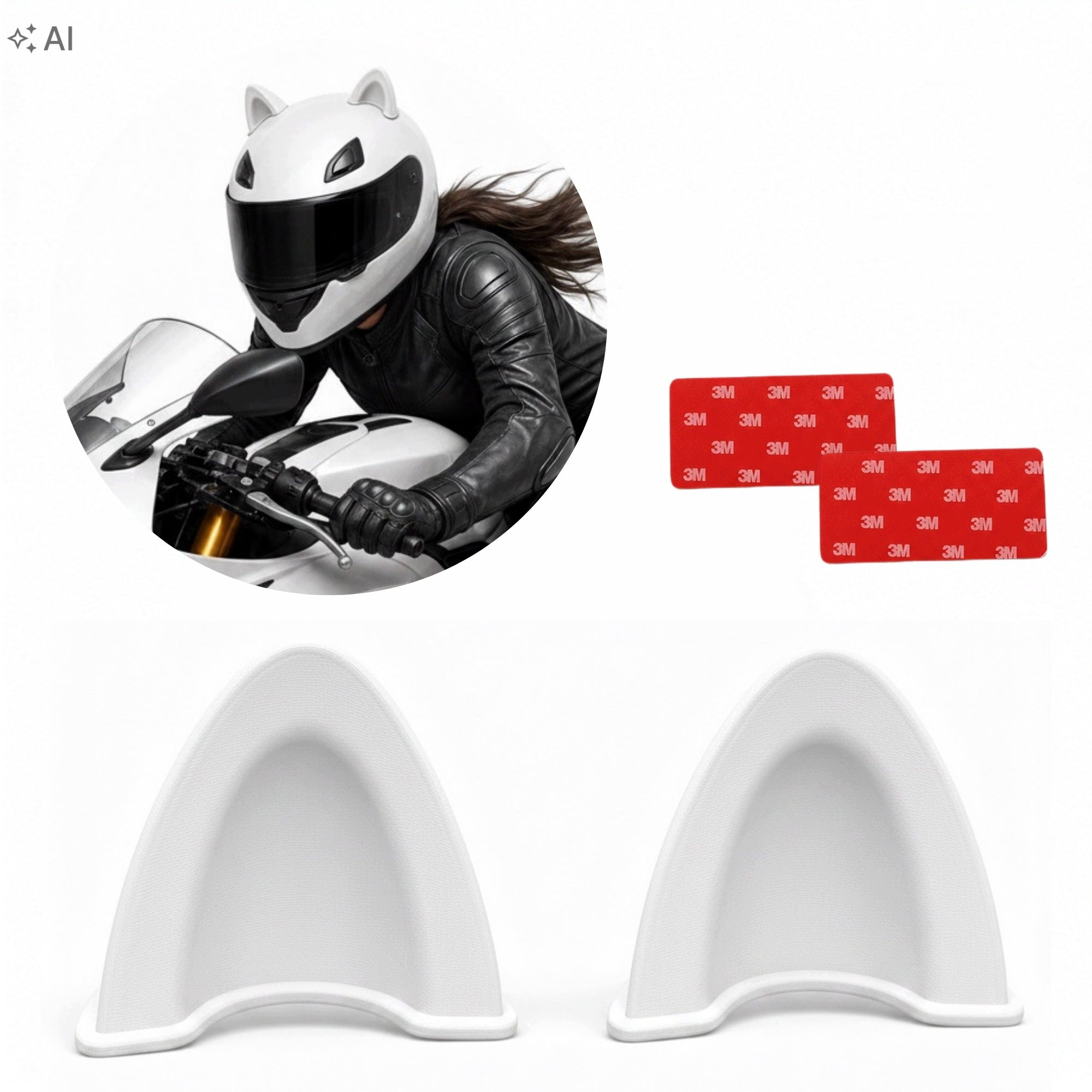 Kitten Ears For Motorcycle Helmet Sticky 3M White 2 Pieces