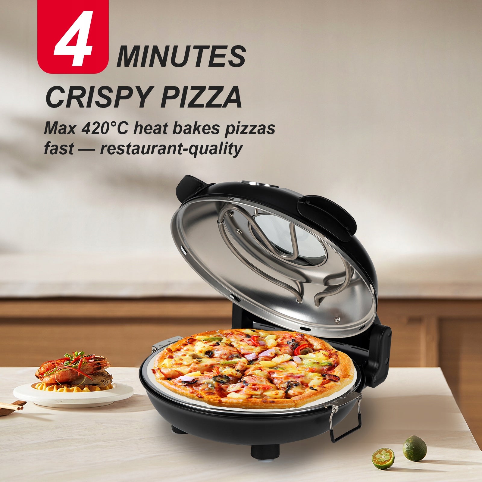 Klaif Electric Pizza Oven,31cm Ceramic Stone,420°C Max,1200W Home Baking Power 1200 W