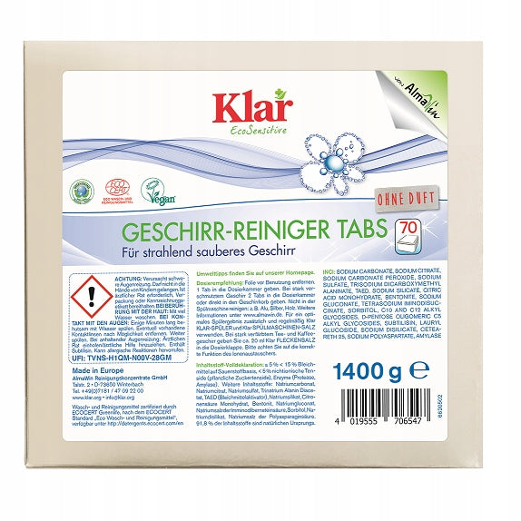 Klar dishwasher tablets 70 pieces